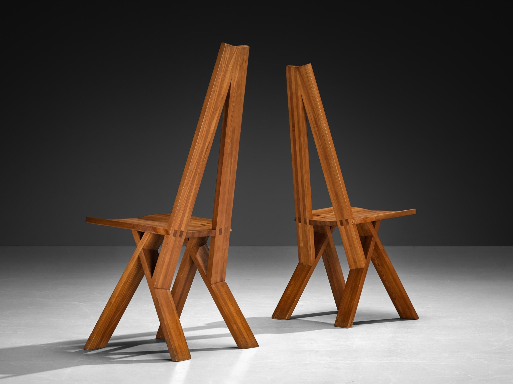 Early Pierre Chapo Set of Ten 'S45' Dining Chairs in Solid Elm