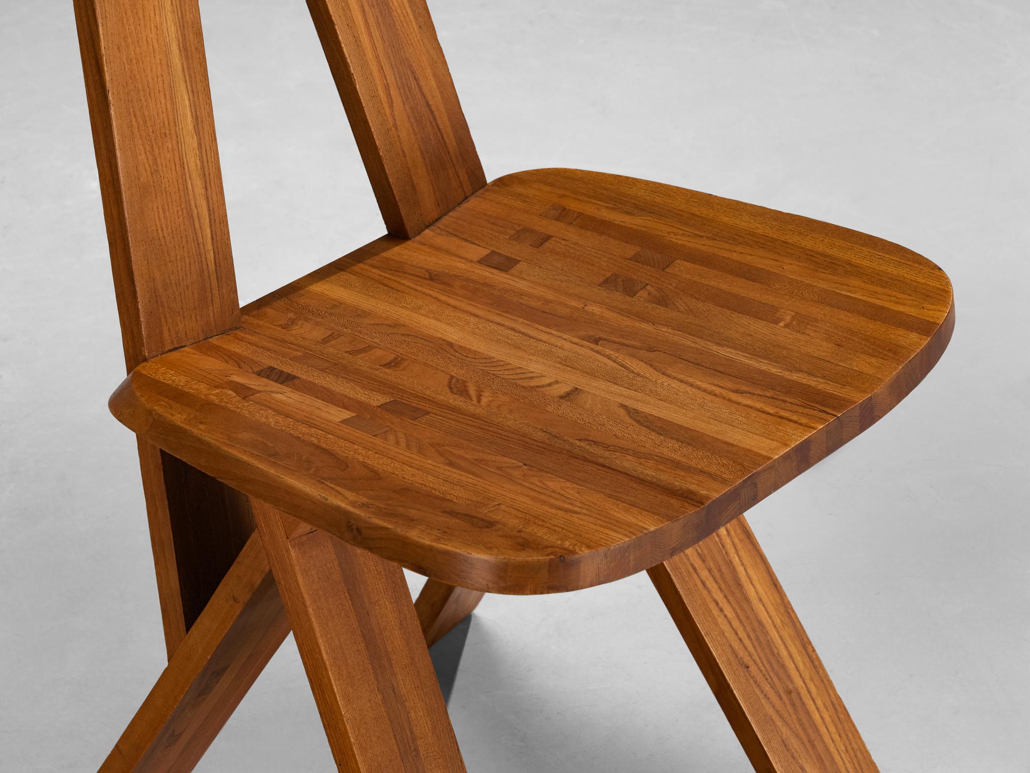 Early Pierre Chapo Set of Ten 'S45' Dining Chairs in Solid Elm