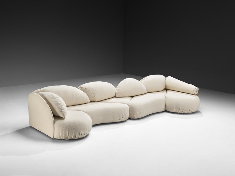 Hans Hopfer for Roche Bobios Post-Modern Croissant Sofa in Off-White Fabric