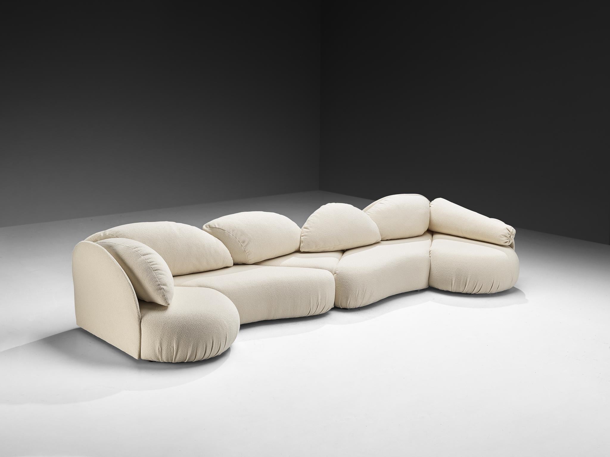 Hans Hopfer for Roche Bobois Post-Modern Croissant Sofa in Off-White Fabric