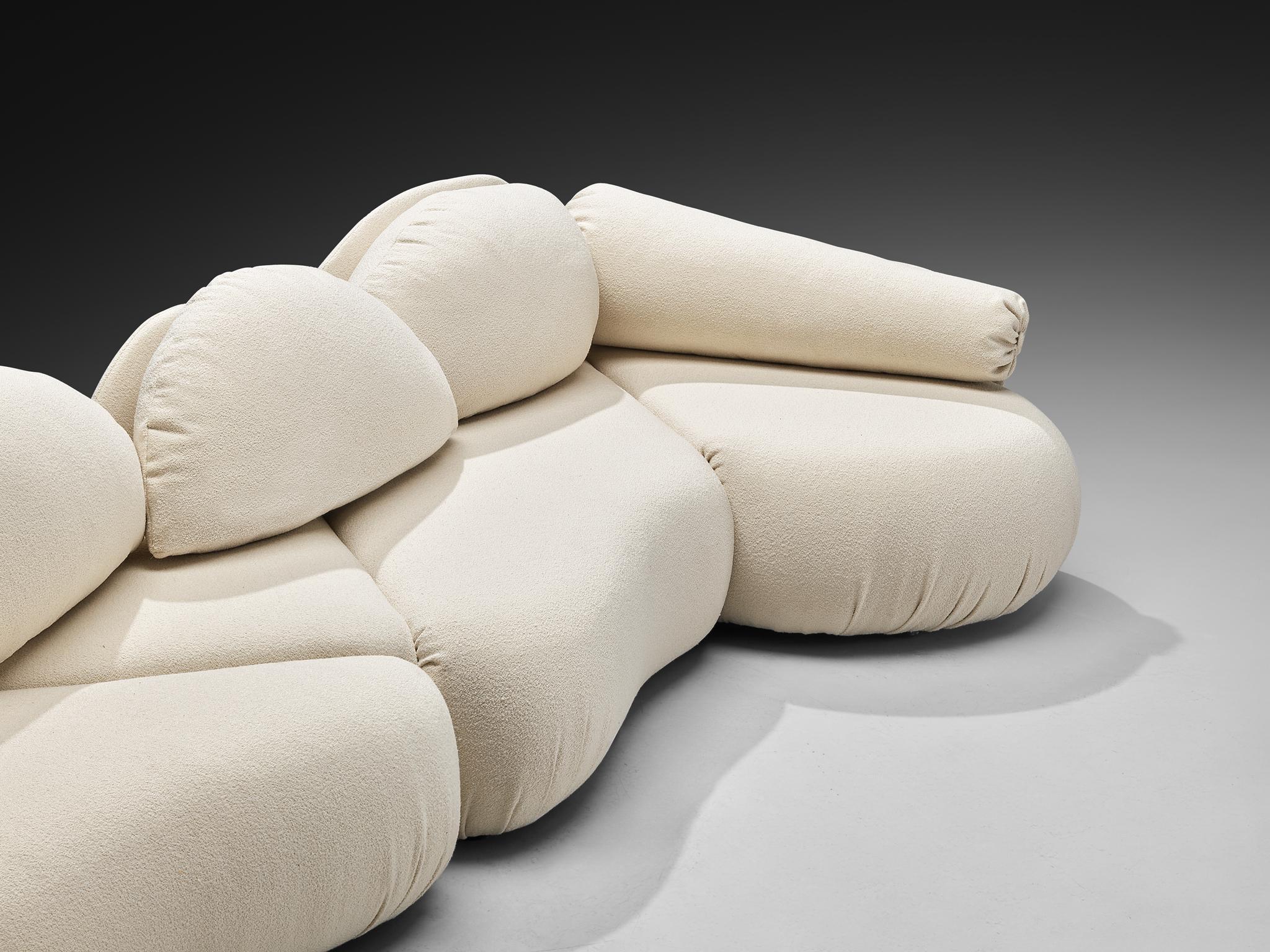 Hans Hopfer for Roche Bobois Post-Modern Croissant Sofa in Off-White Fabric