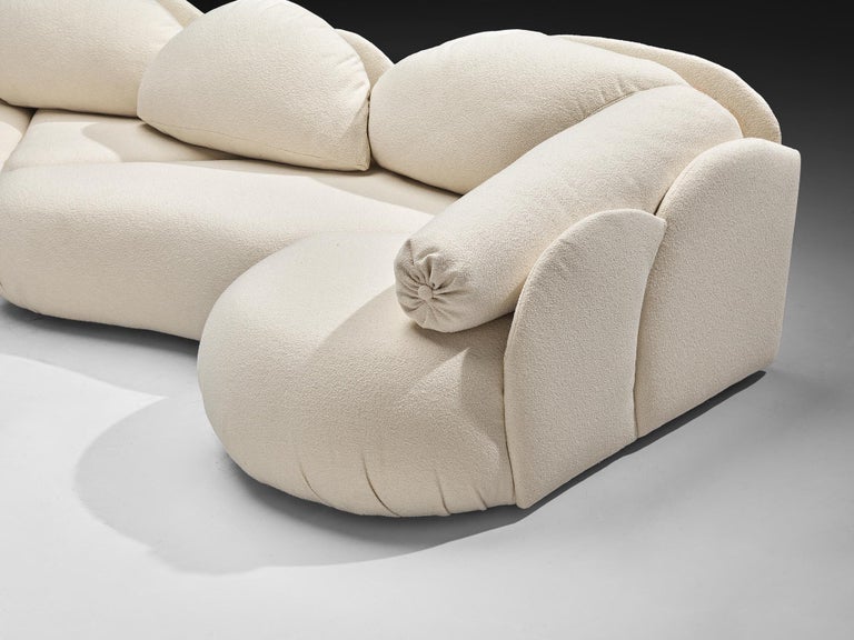 Hans Hopfer for Roche Bobios Post-Modern Croissant Sofa in Off-White Fabric