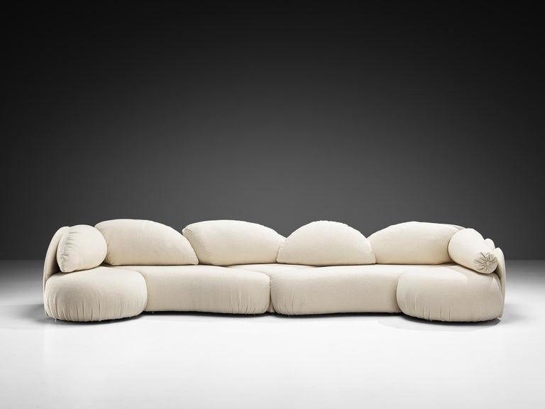 Hans Hopfer for Roche Bobios Post-Modern Croissant Sofa in Off-White Fabric