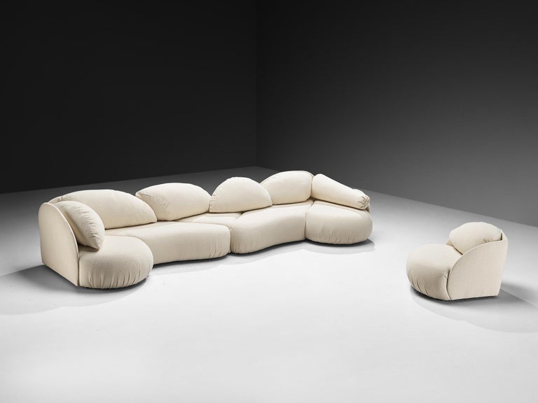 Hans Hopfer for Roche Bobios Post-Modern Croissant Sofa in Off-White Fabric