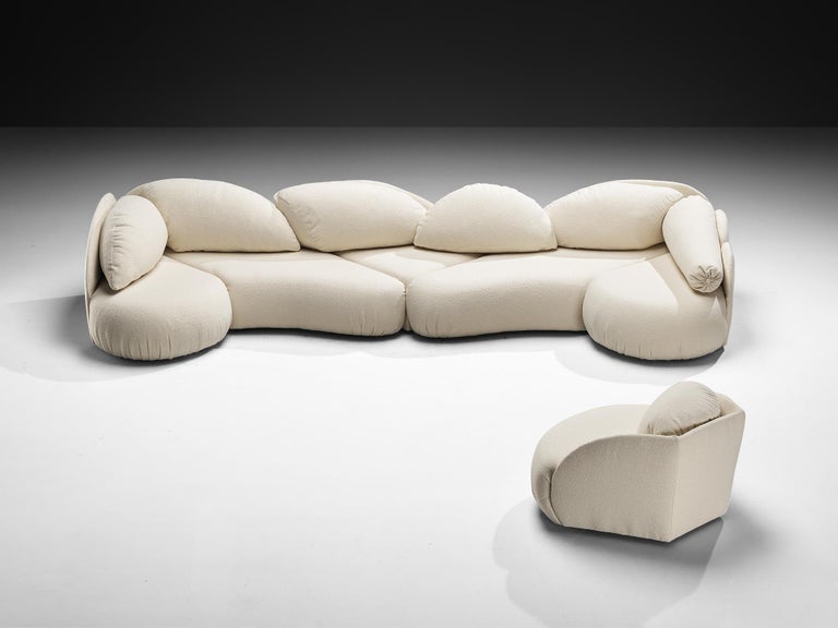 Hans Hopfer for Roche Bobios Post-Modern Croissant Sofa in Off-White Fabric