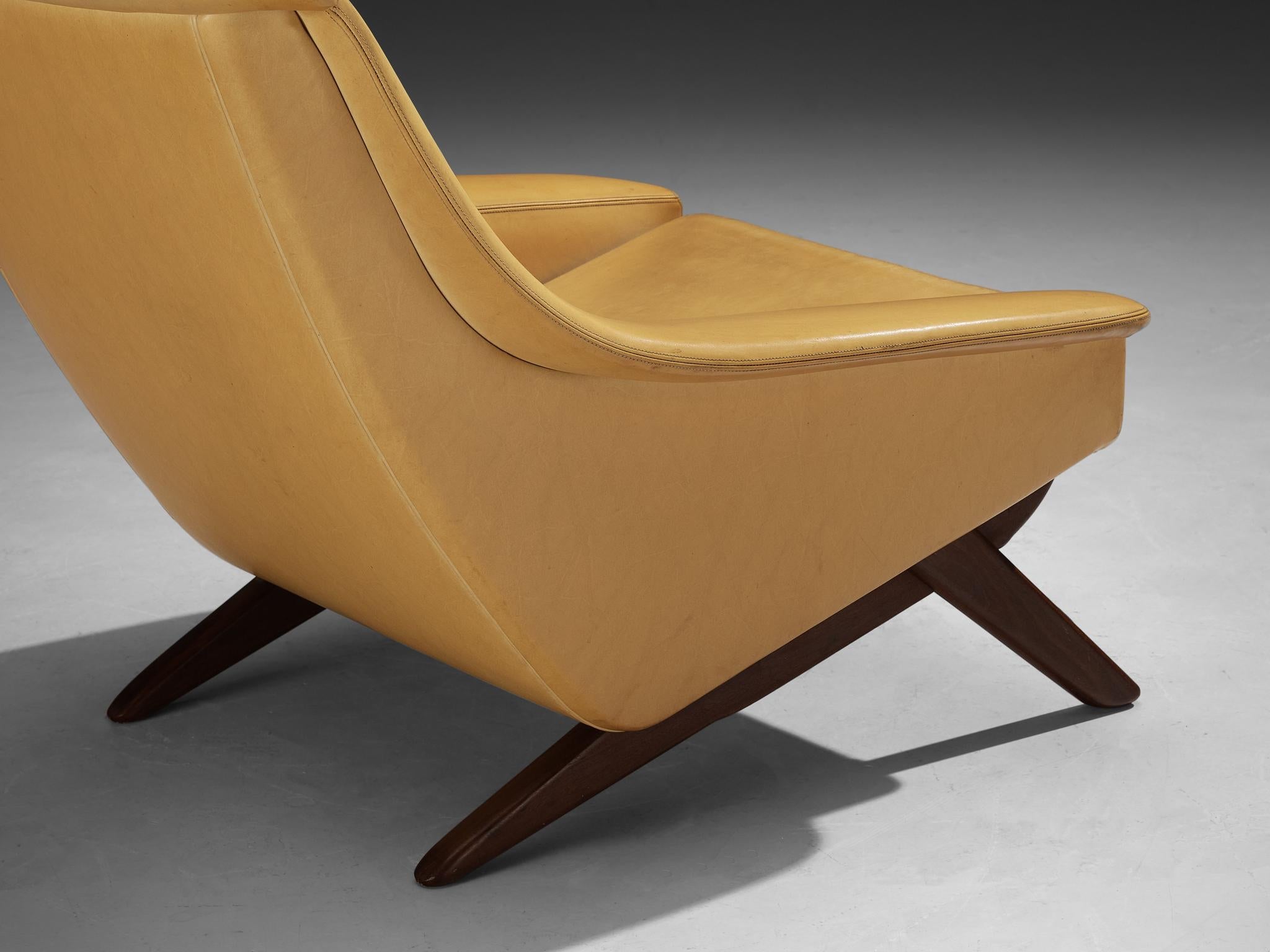 Illum Wikkelsø 'Ox' Easy Chair in Honey Yellow Upholstery and Walnut