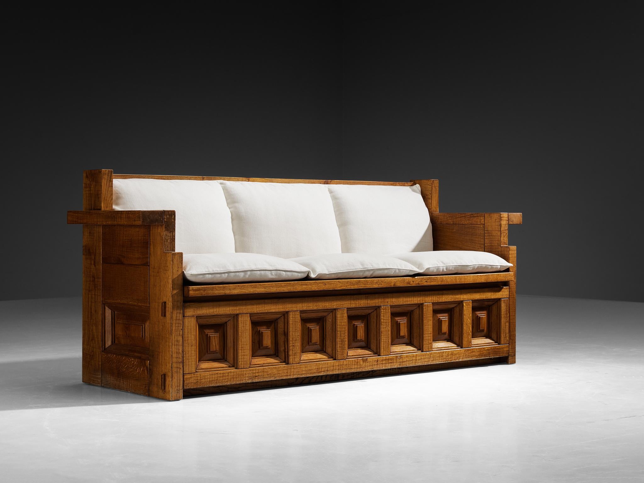 Giuseppe Rivadossi Sofa in Oak with Reupholstered White Cushions