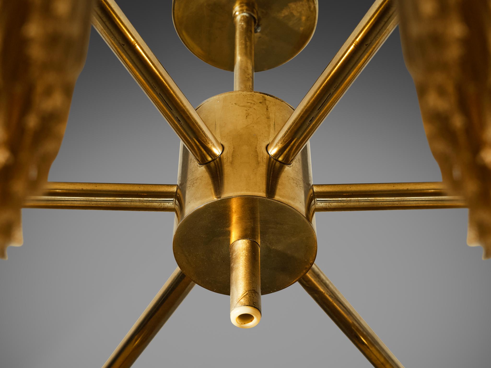 Hans-Agne Jakobsson Chandelier in Brass with Beige Silk Fringes