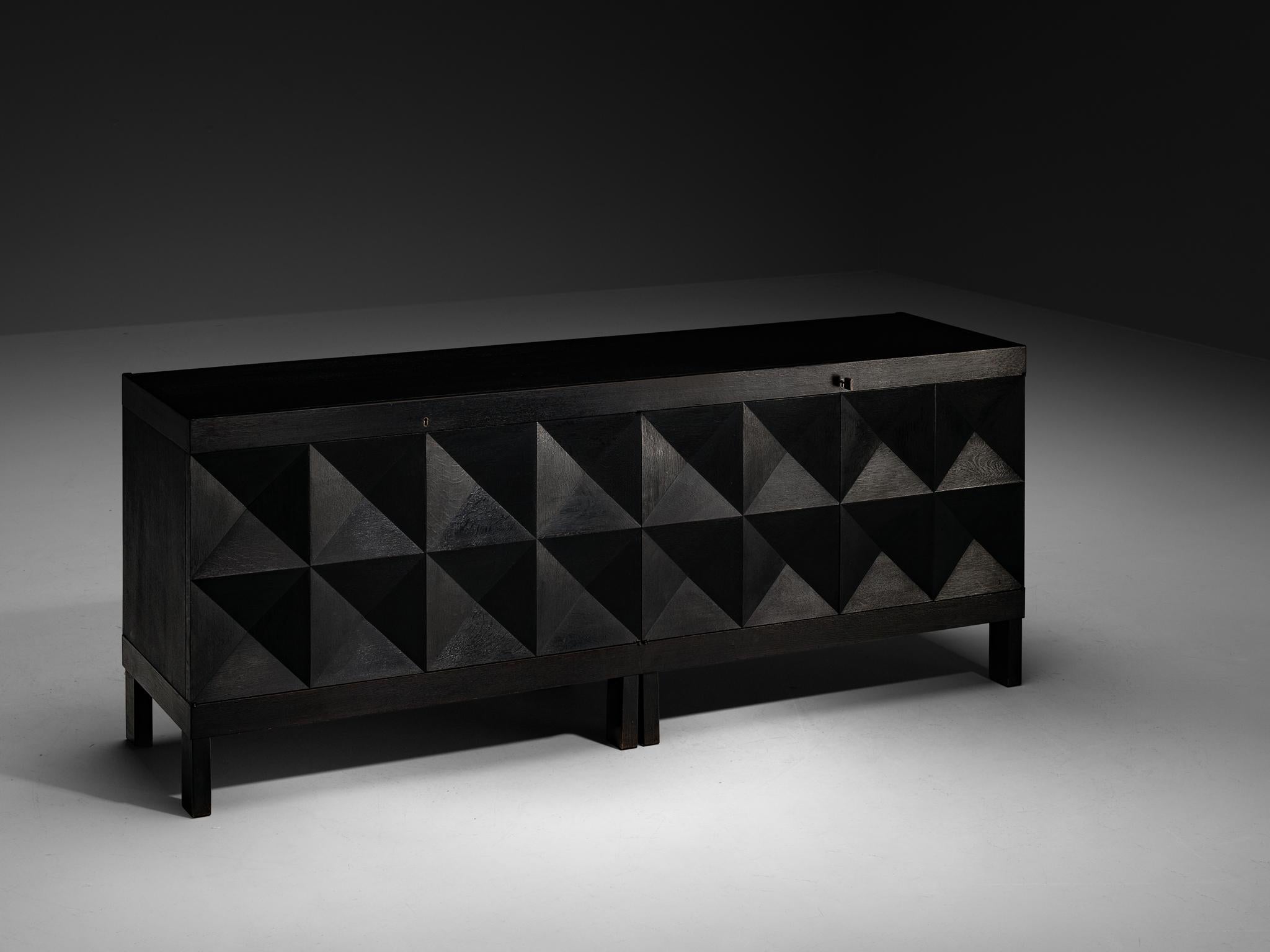 Belgian Sideboard in Black Lacquered Oak with Graphical Doors