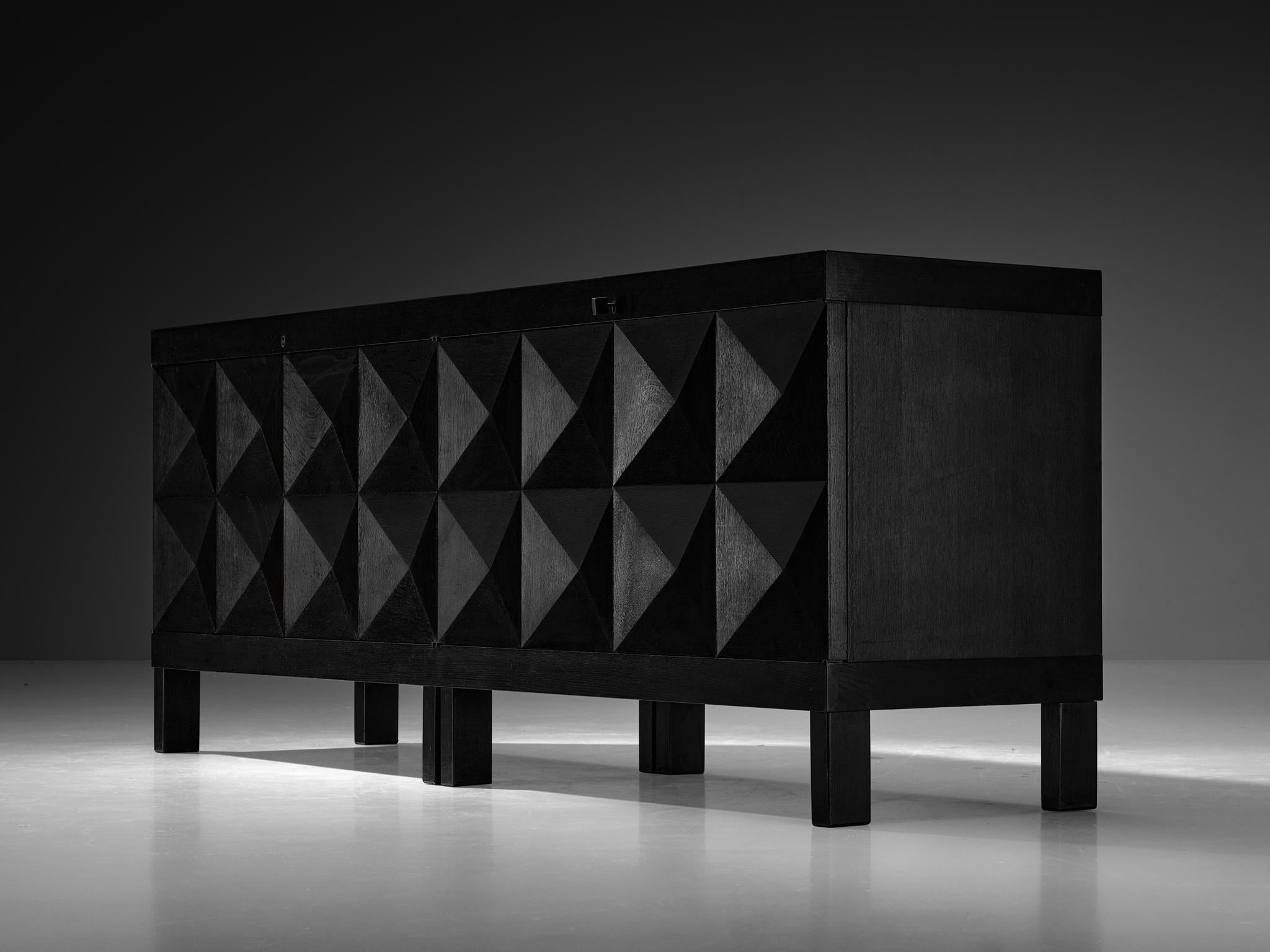 Belgian Sideboard in Black Lacquered Oak with Graphical Doors