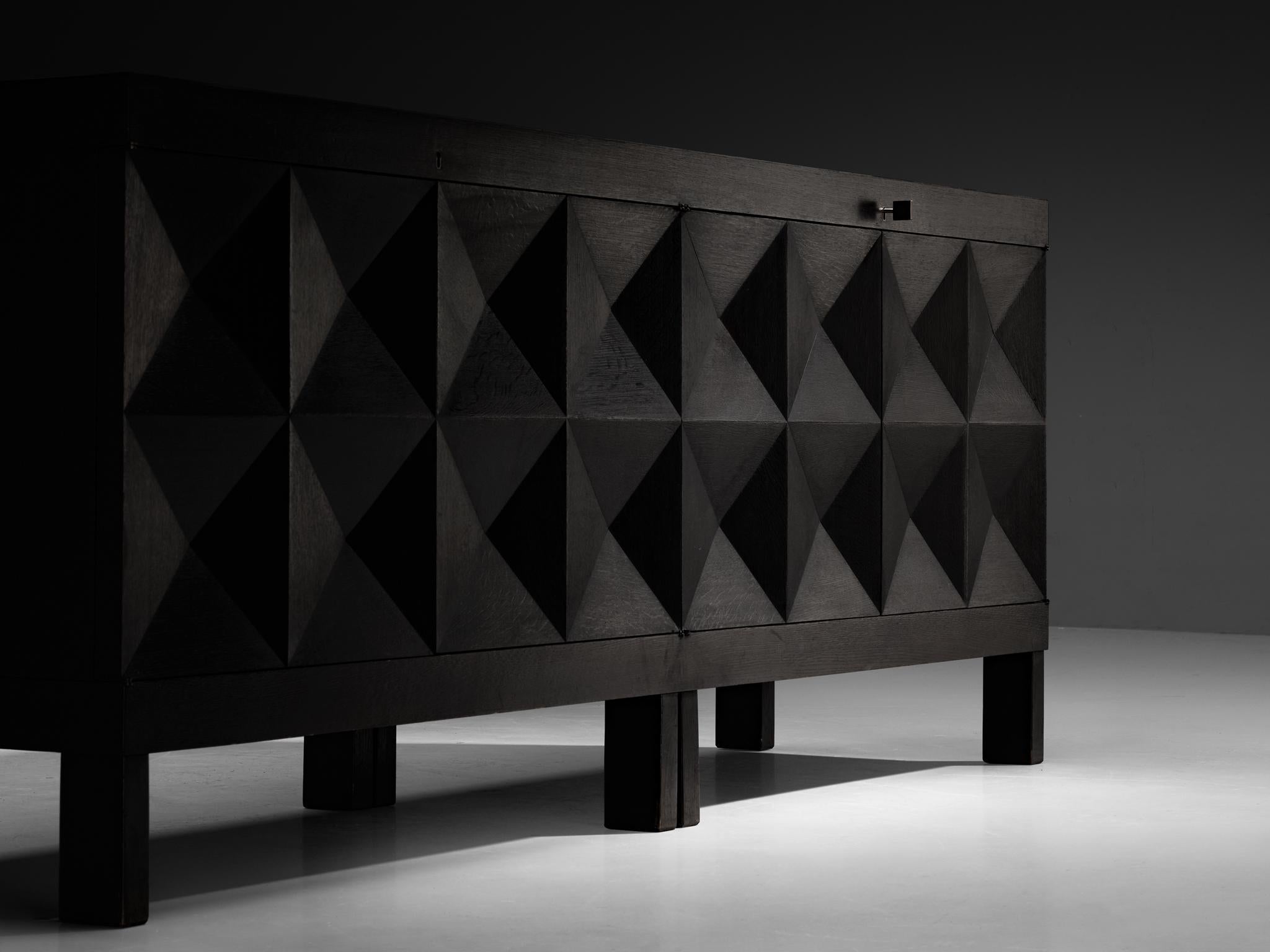 Belgian Sideboard in Black Lacquered Oak with Graphical Doors