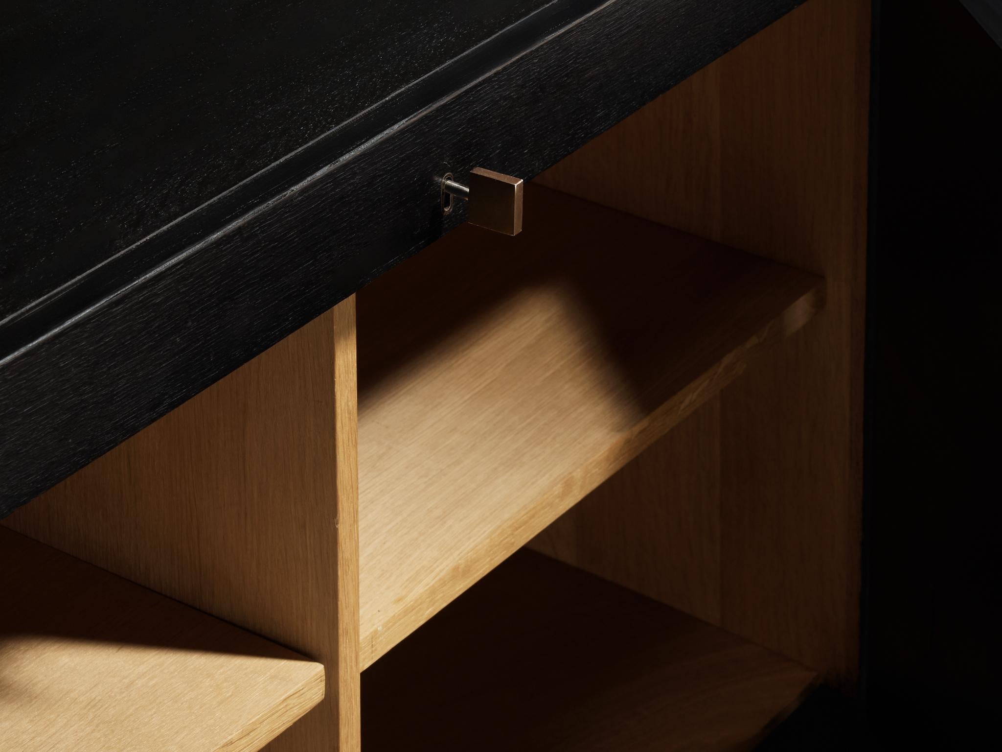 Belgian Sideboard in Black Lacquered Oak with Graphical Doors