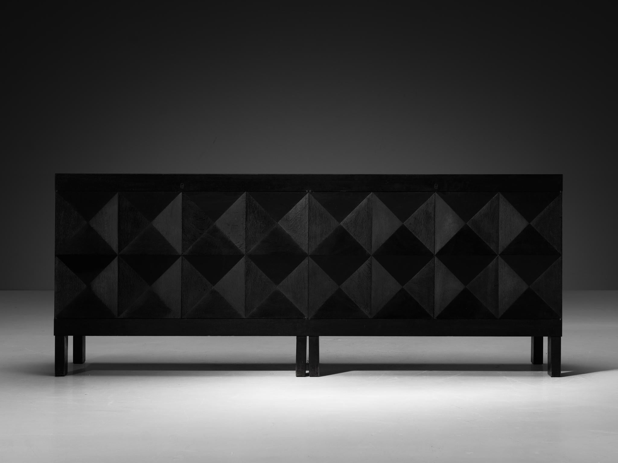 Belgian Sideboard in Black Lacquered Oak with Graphical Doors