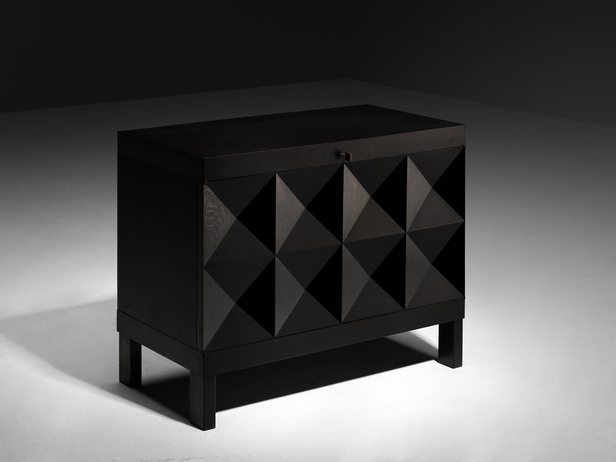 Belgian Sideboard in Black Lacquered Oak with Graphical Doors