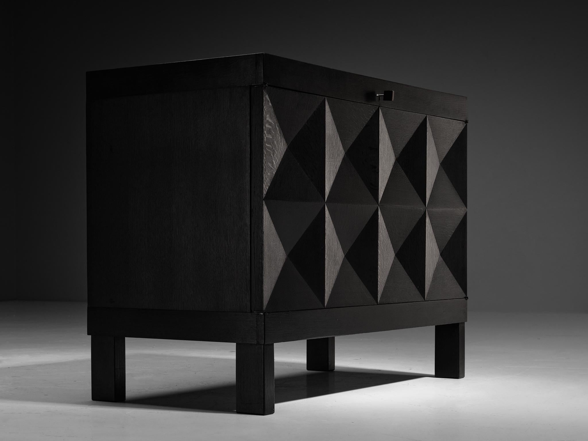 Belgian Sideboard in Black Lacquered Oak with Graphical Doors