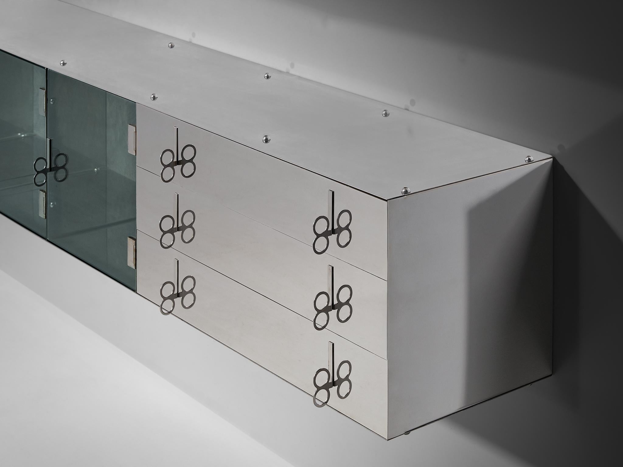 Vittorio Introini for Saporiti Mirrored Sideboard Polished Aluminum Glass