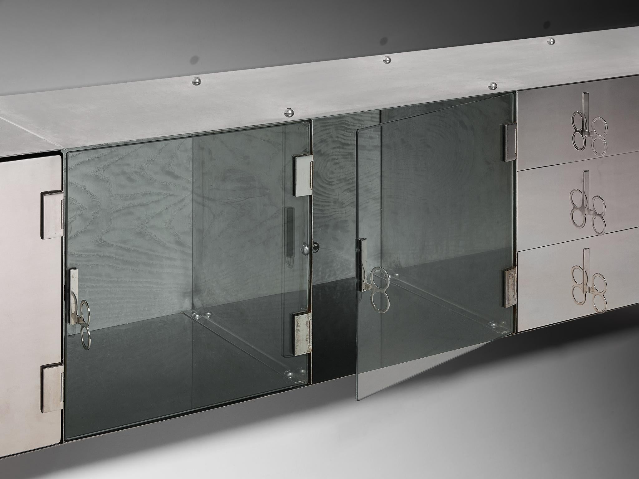 Vittorio Introini for Saporiti Mirrored Sideboard Polished Aluminum Glass