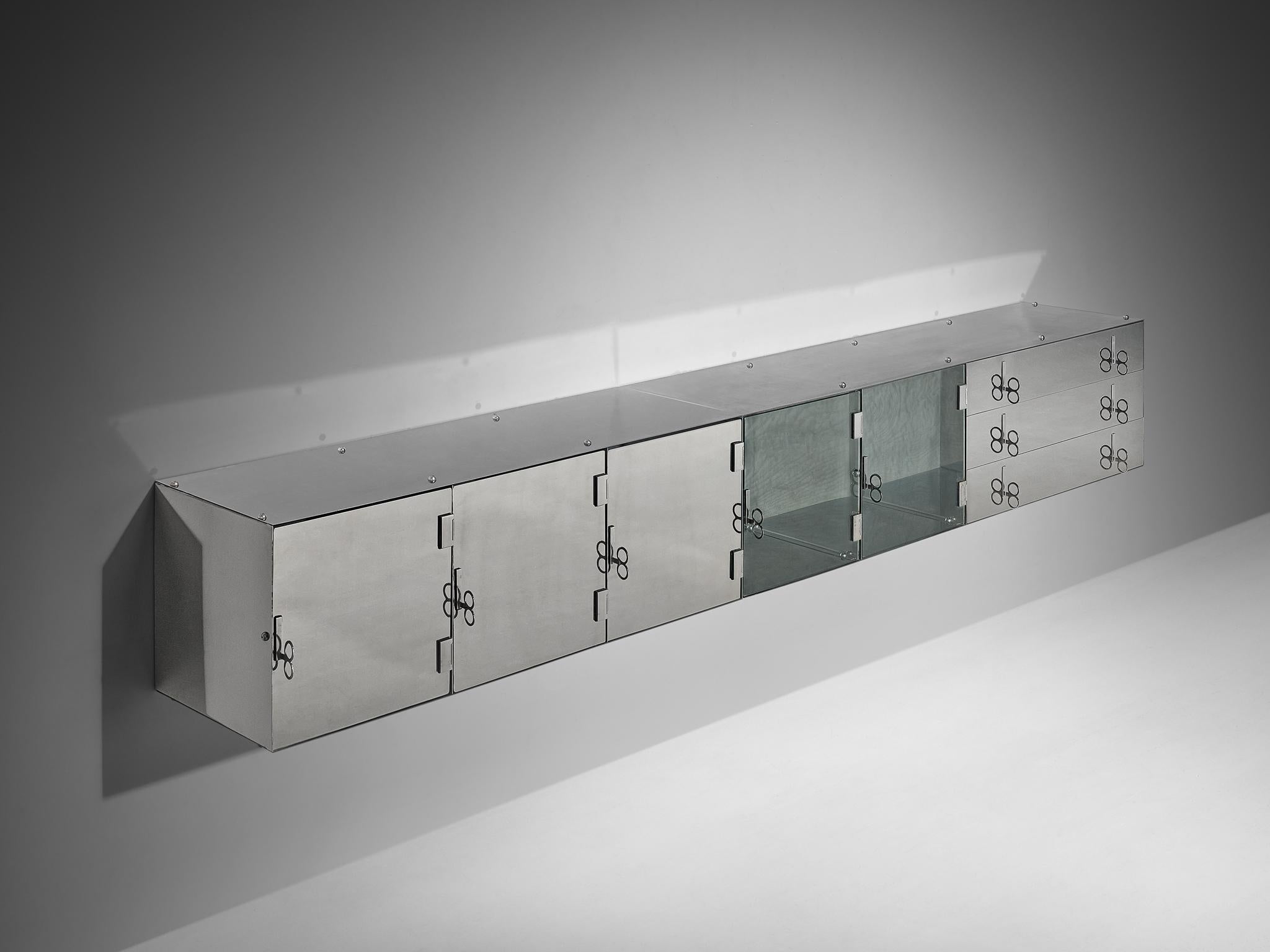 Vittorio Introini for Saporiti Mirrored Sideboard Polished Aluminum Glass