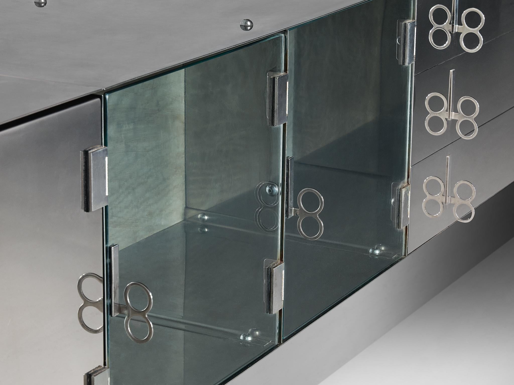 Vittorio Introini for Saporiti Mirrored Sideboard Polished Aluminum Glass