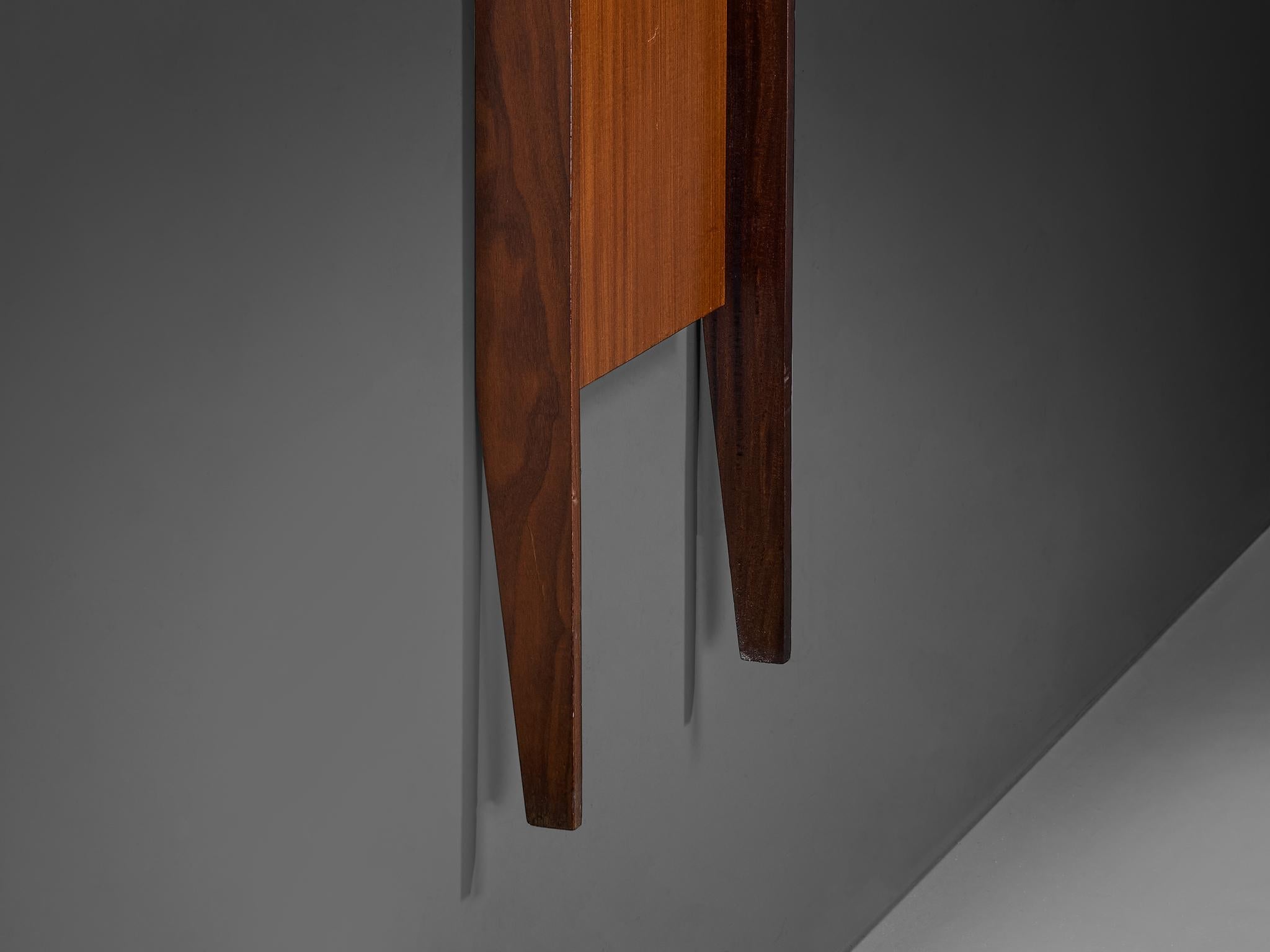 Italian Mid-Century Modern Wall-Mounted Mirror with Shelf in Teak