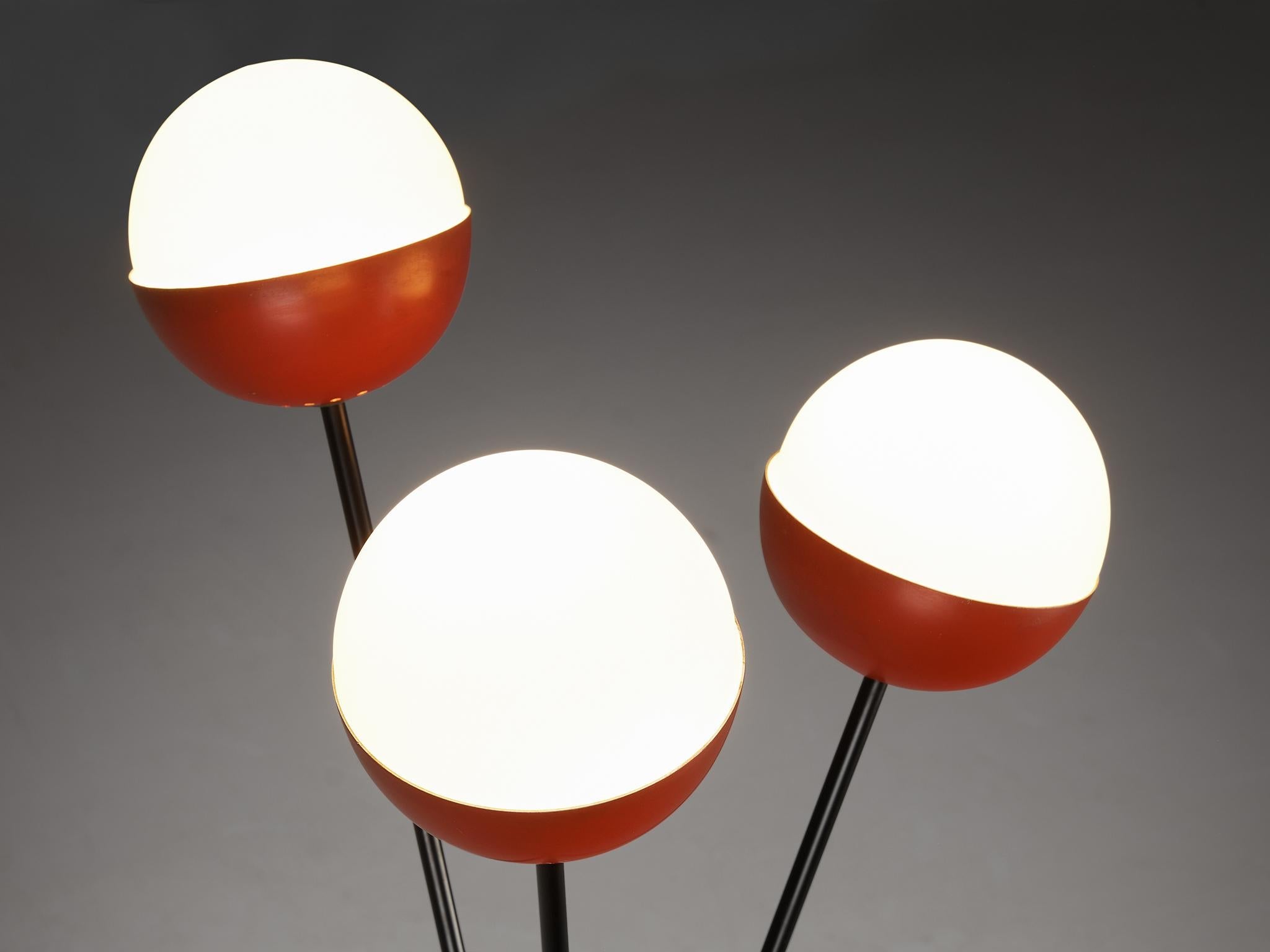 Angelo Brotto for Esperia Floor Lamp in Metal, Opaline Glass and Cane