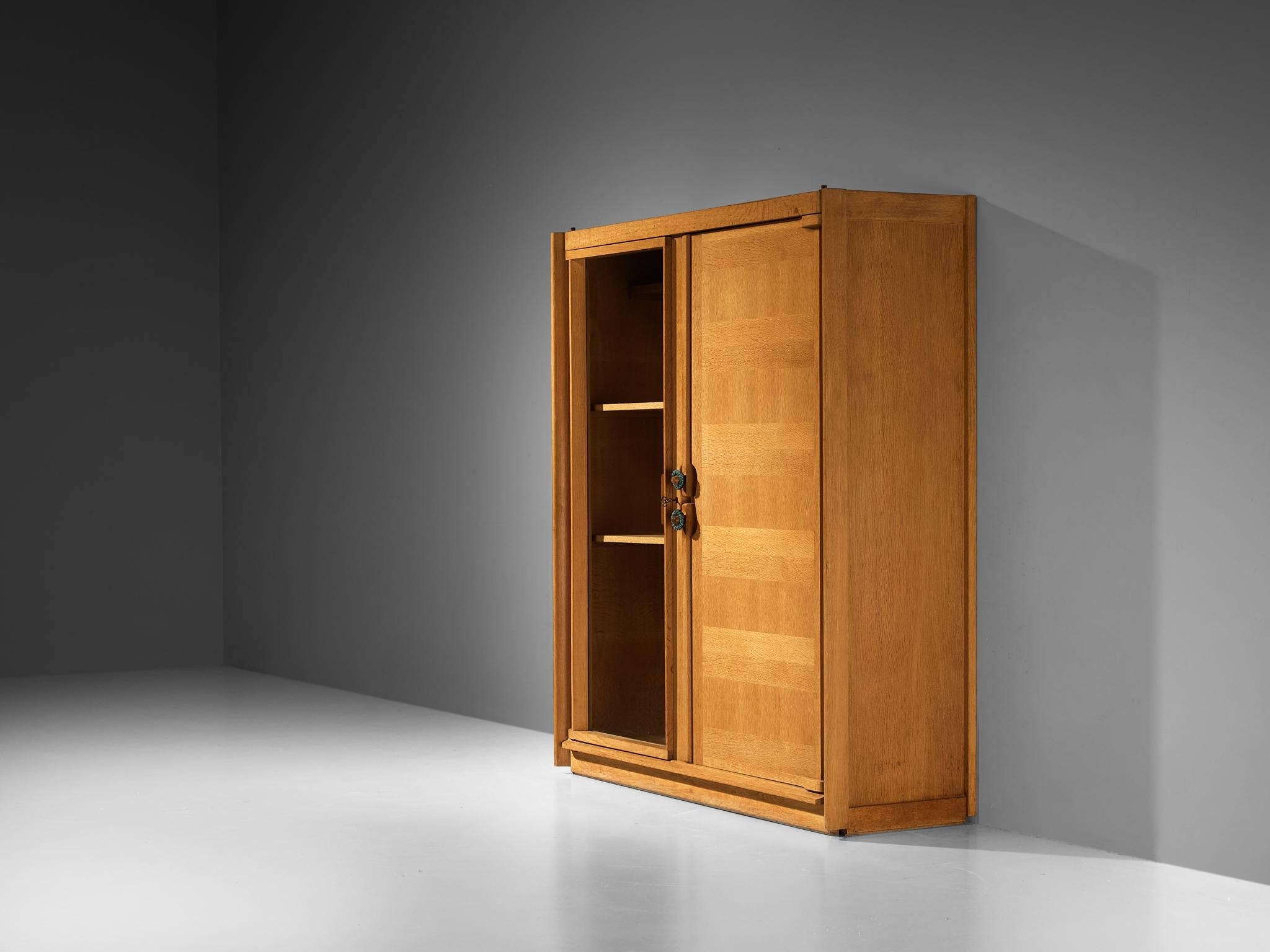Guillerme & Chambron Highboard in Oak Glass and Ceramic Handles