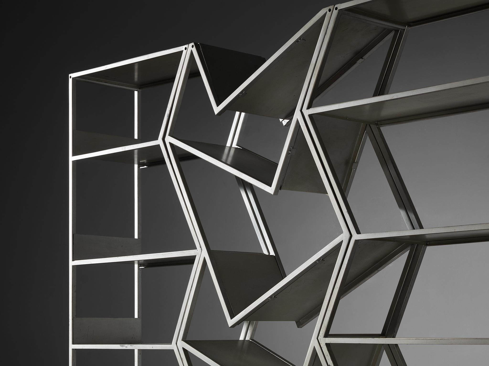 Post Modern Sculptural Asymmetrical Open Bookcase Room Divider in Steel
