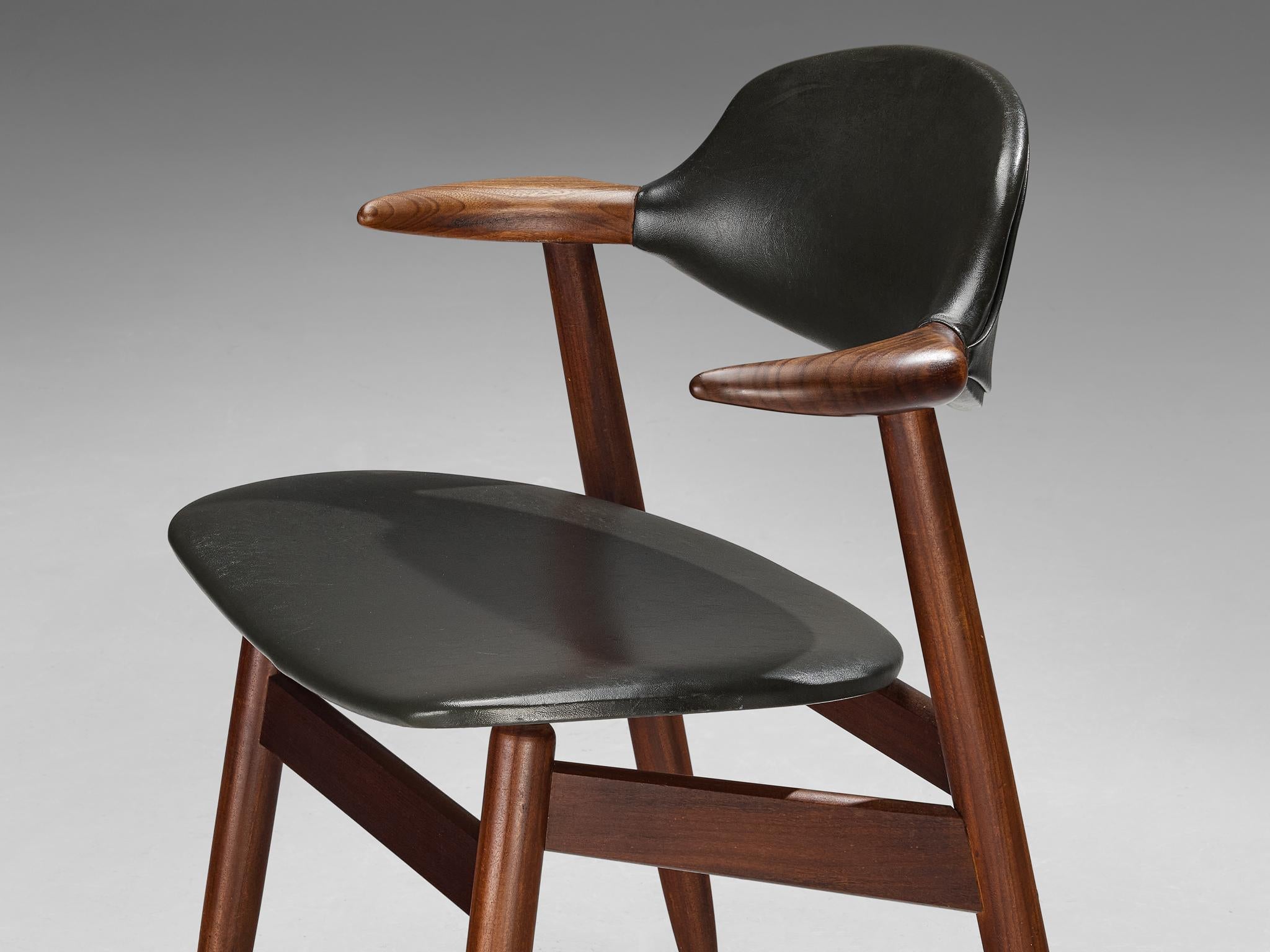 ‘Bullhorn’ Armchairs in Teak and Dark Green Upholstery