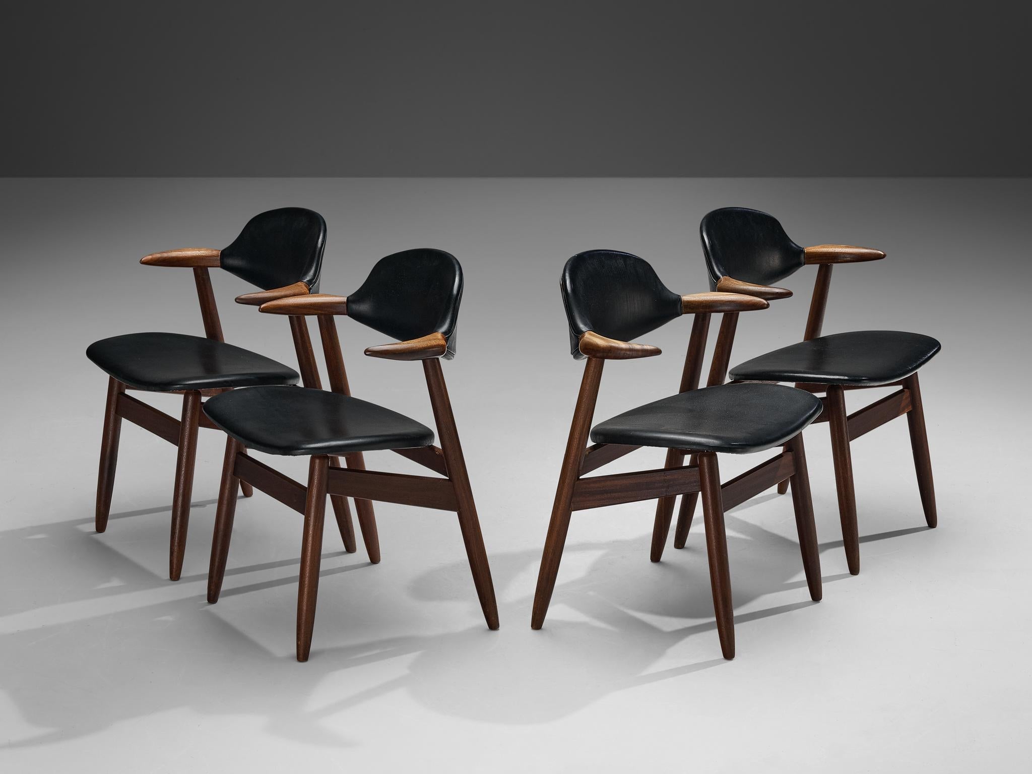 ‘Bullhorn’ Armchairs in Teak and Black Upholstery