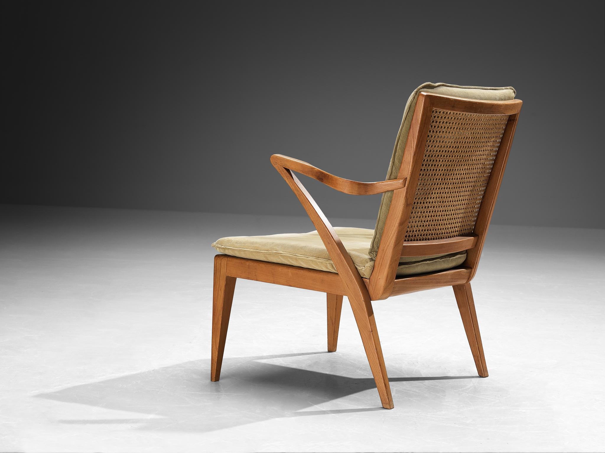 Mid-Century Modern Armchair in Teak and Cane