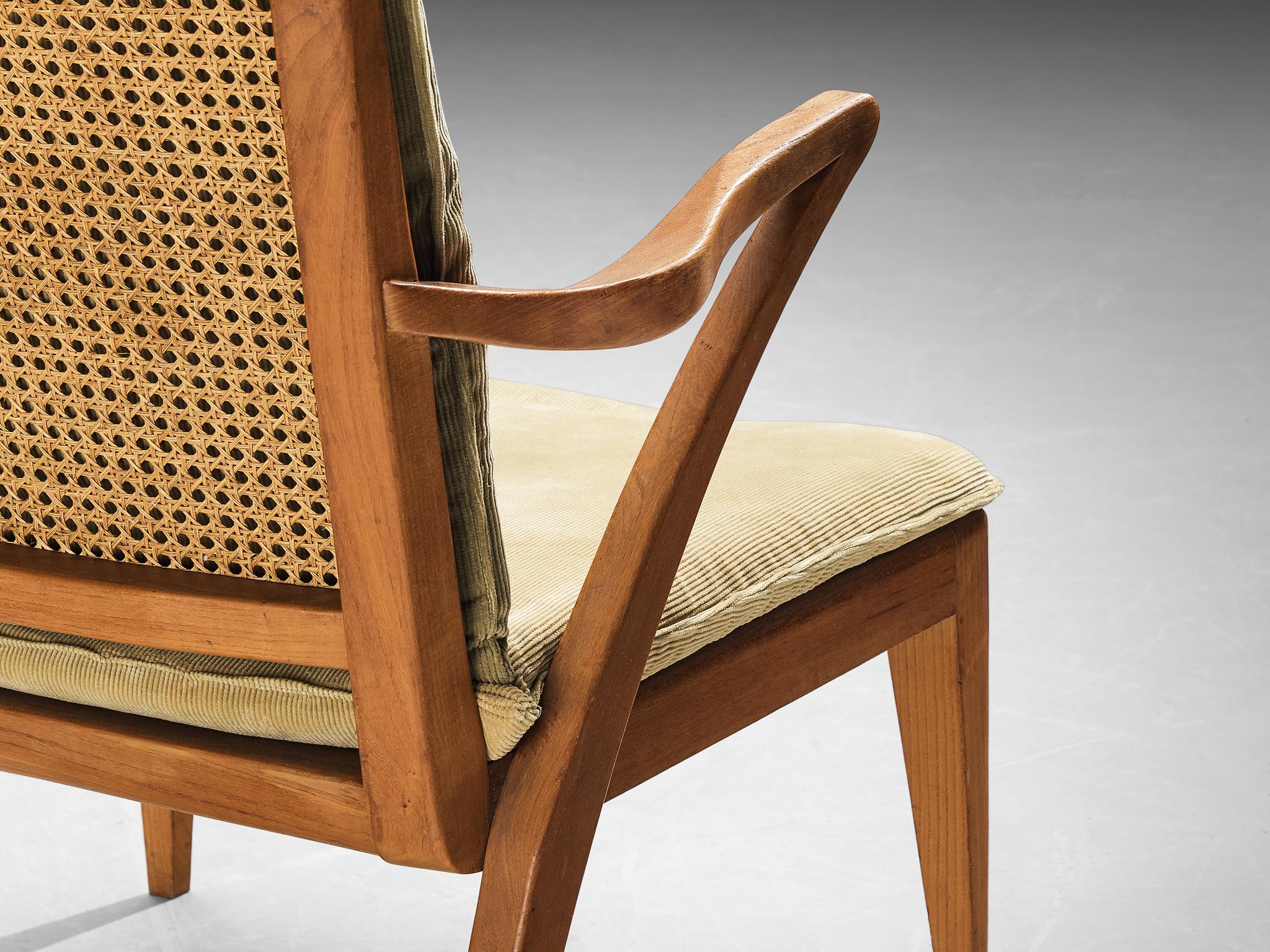 Mid-Century Modern Armchair in Teak and Cane