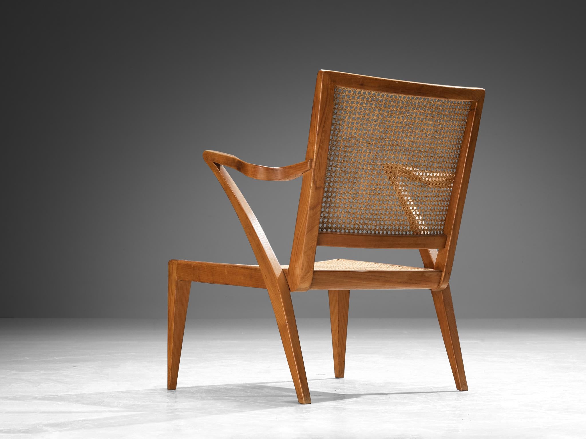 Mid-Century Modern Armchair in Teak and Cane