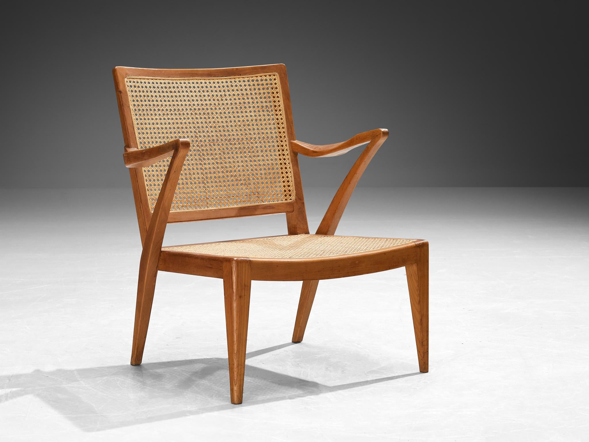 Mid-Century Modern Armchair in Teak and Cane