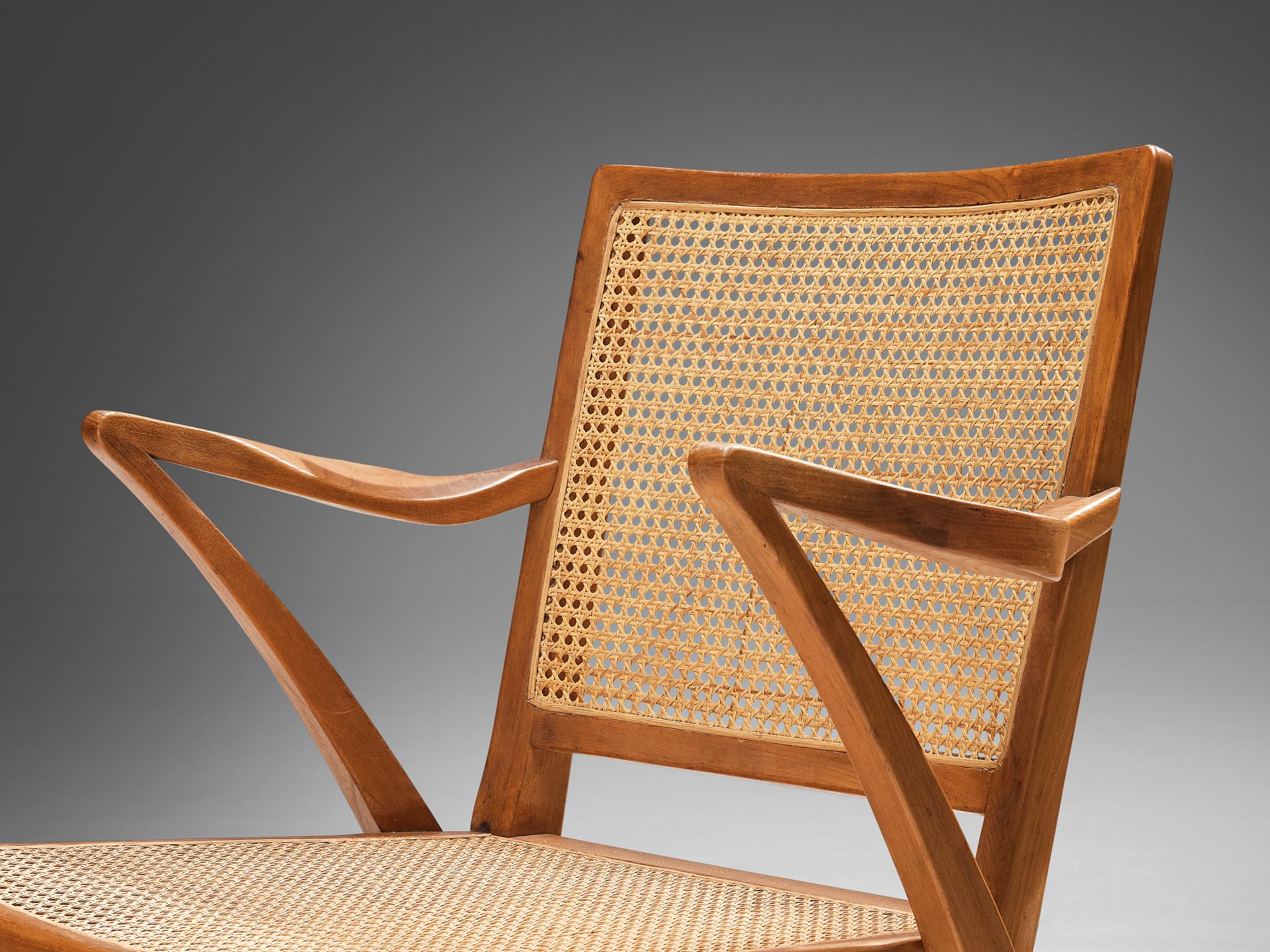 Mid-Century Modern Armchair in Teak and Cane