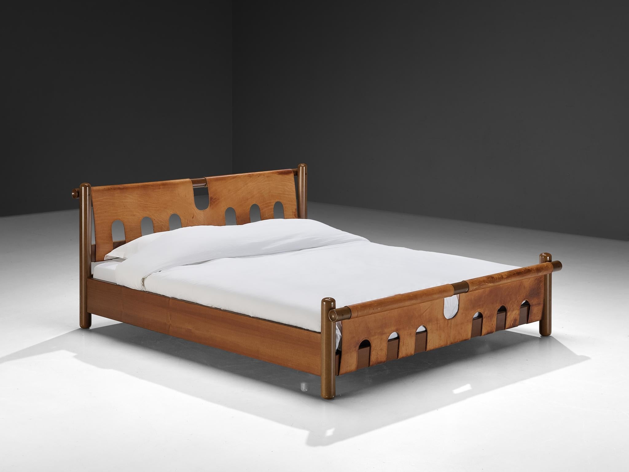 Ilmari Tapiovaara for La Permanente Mobili Cantù Double Bed Walnut Leather