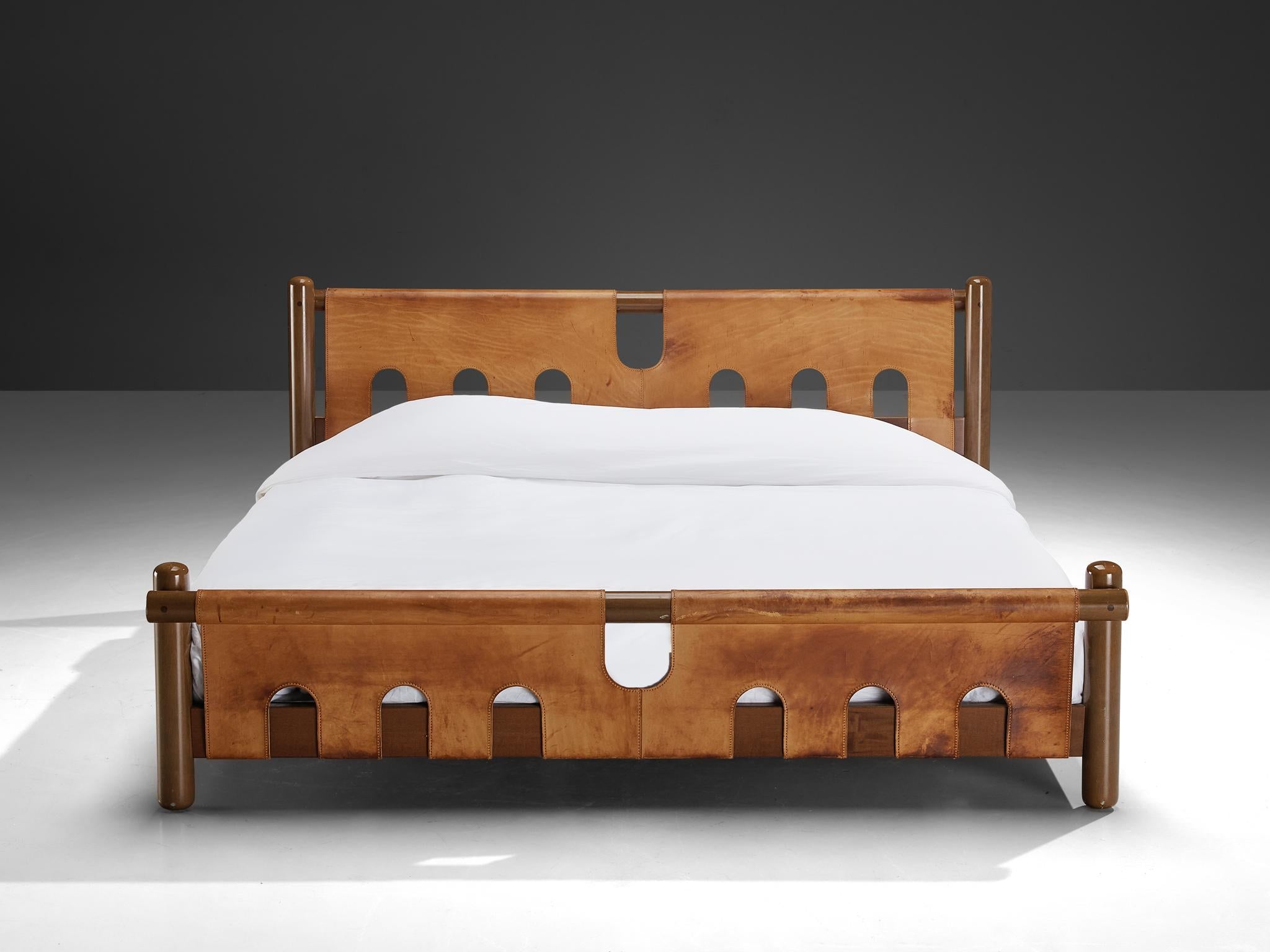 Ilmari Tapiovaara for La Permanente Mobili Cantù Double Bed Walnut Leather