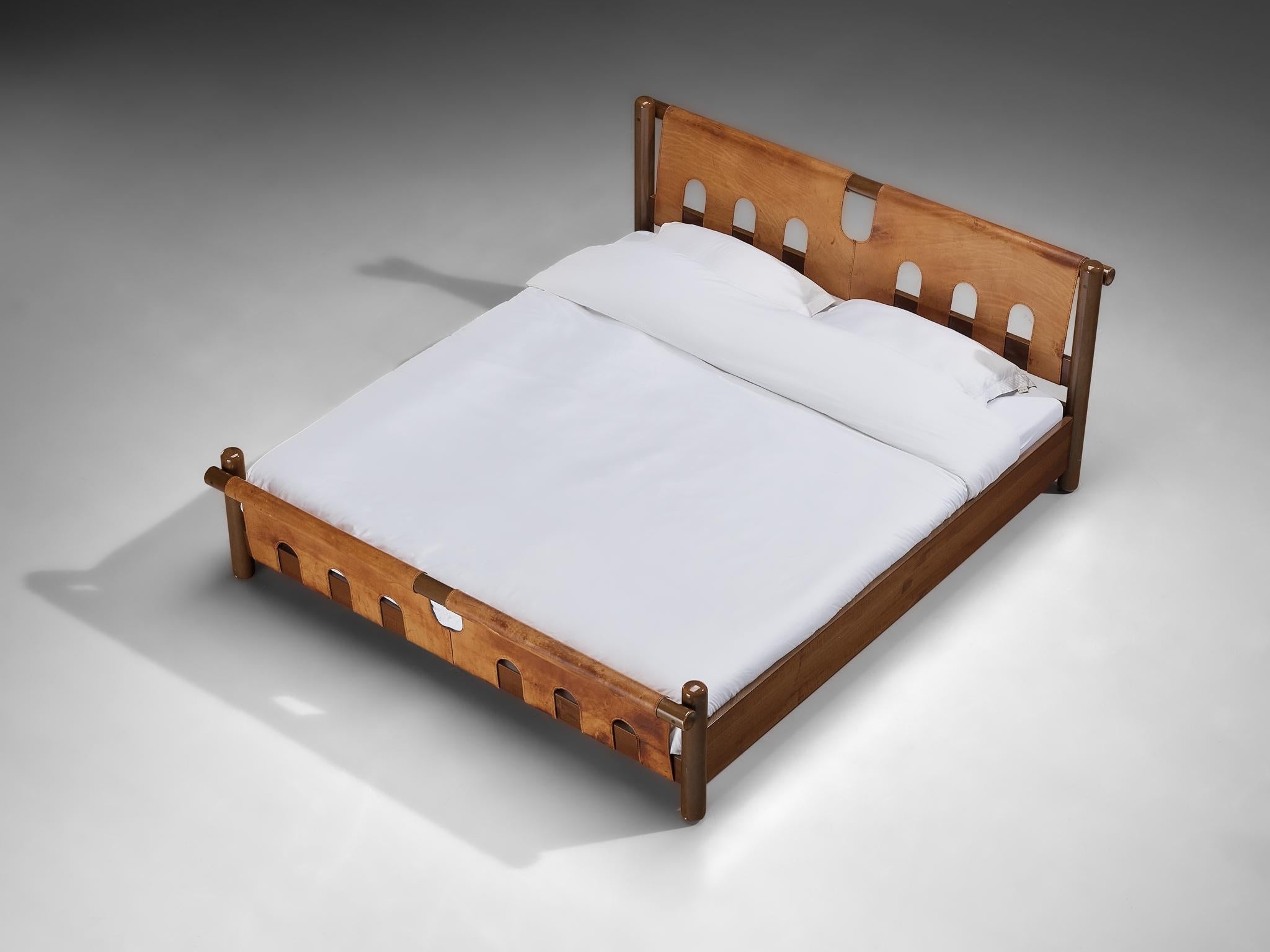 Ilmari Tapiovaara for La Permanente Mobili Cantù Double Bed Walnut Leather