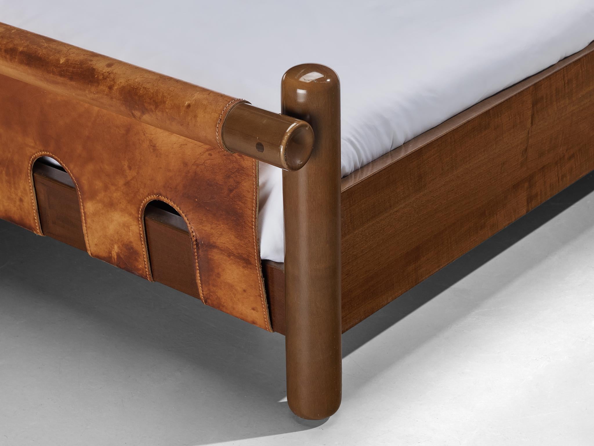 Ilmari Tapiovaara for La Permanente Mobili Cantù Double Bed Walnut Leather