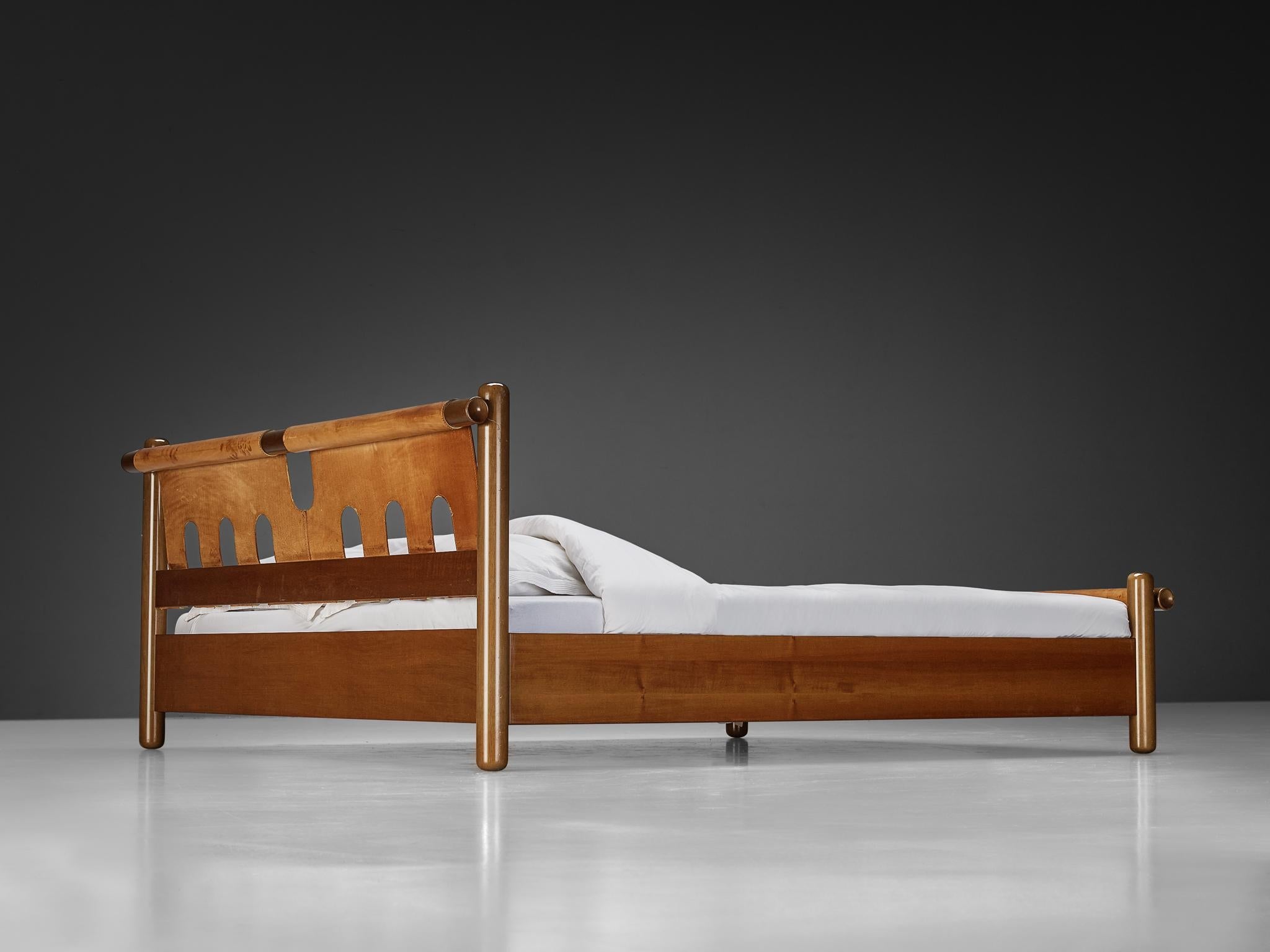 Ilmari Tapiovaara for La Permanente Mobili Cantù Double Bed Walnut Leather