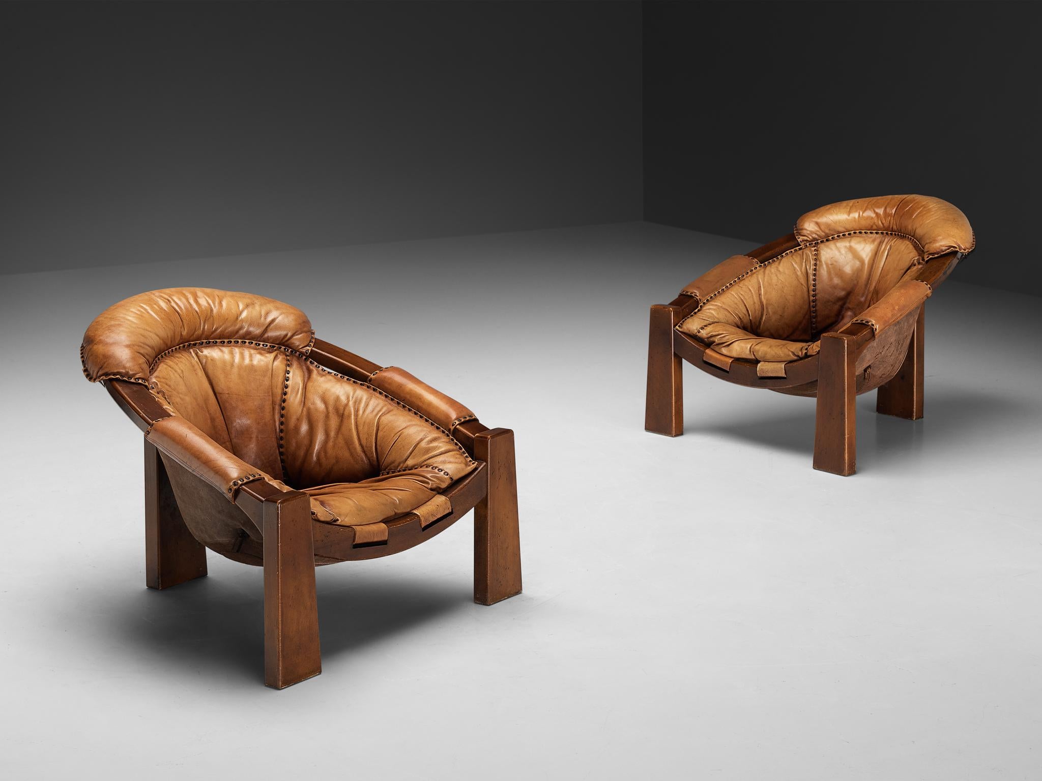 Luciano Frigerio Pair of Lounge Chairs in Cognac Leather
