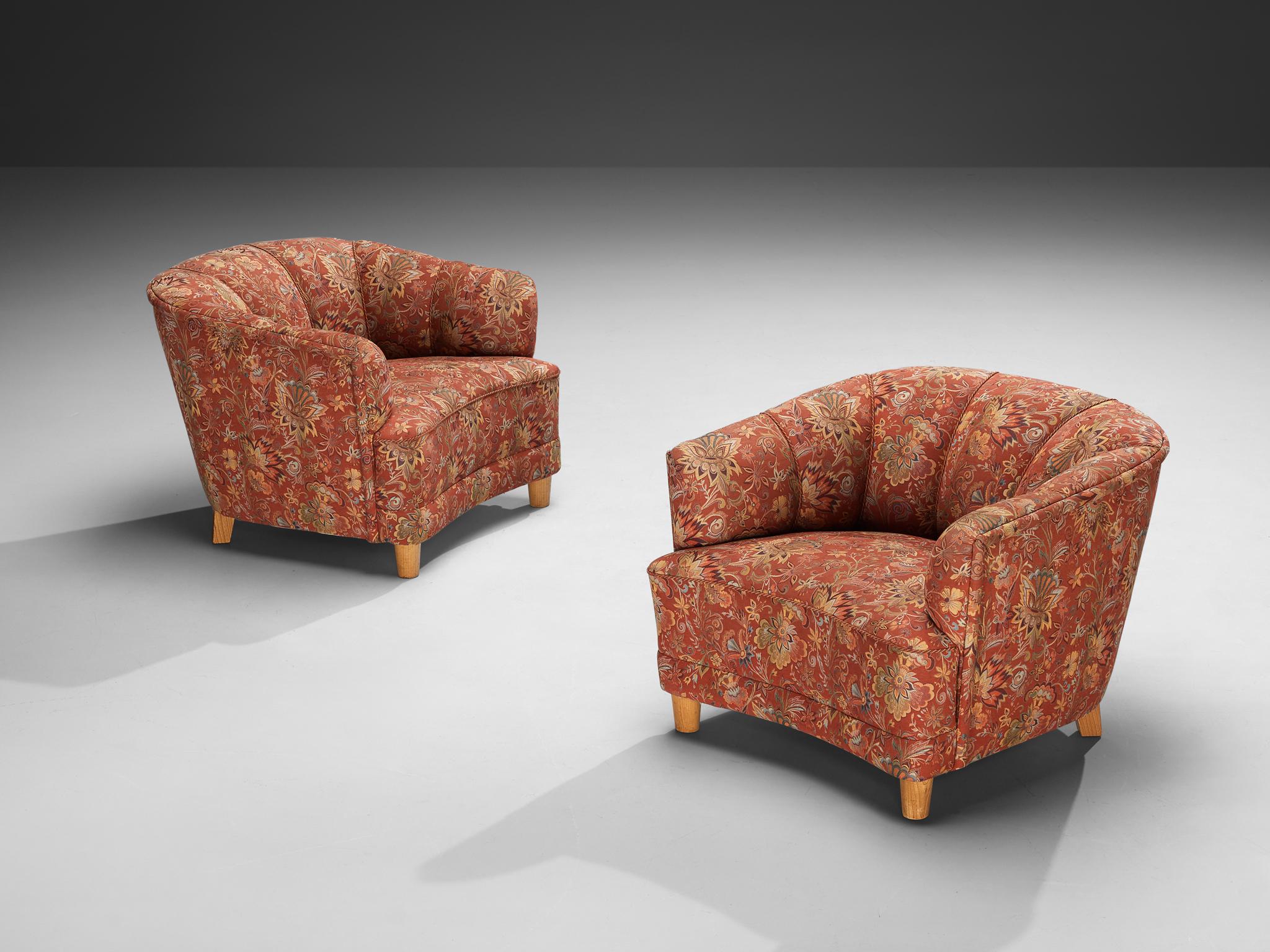 Otto Schulz for Boet Pair of Lounge Chairs in Floral Upholstery