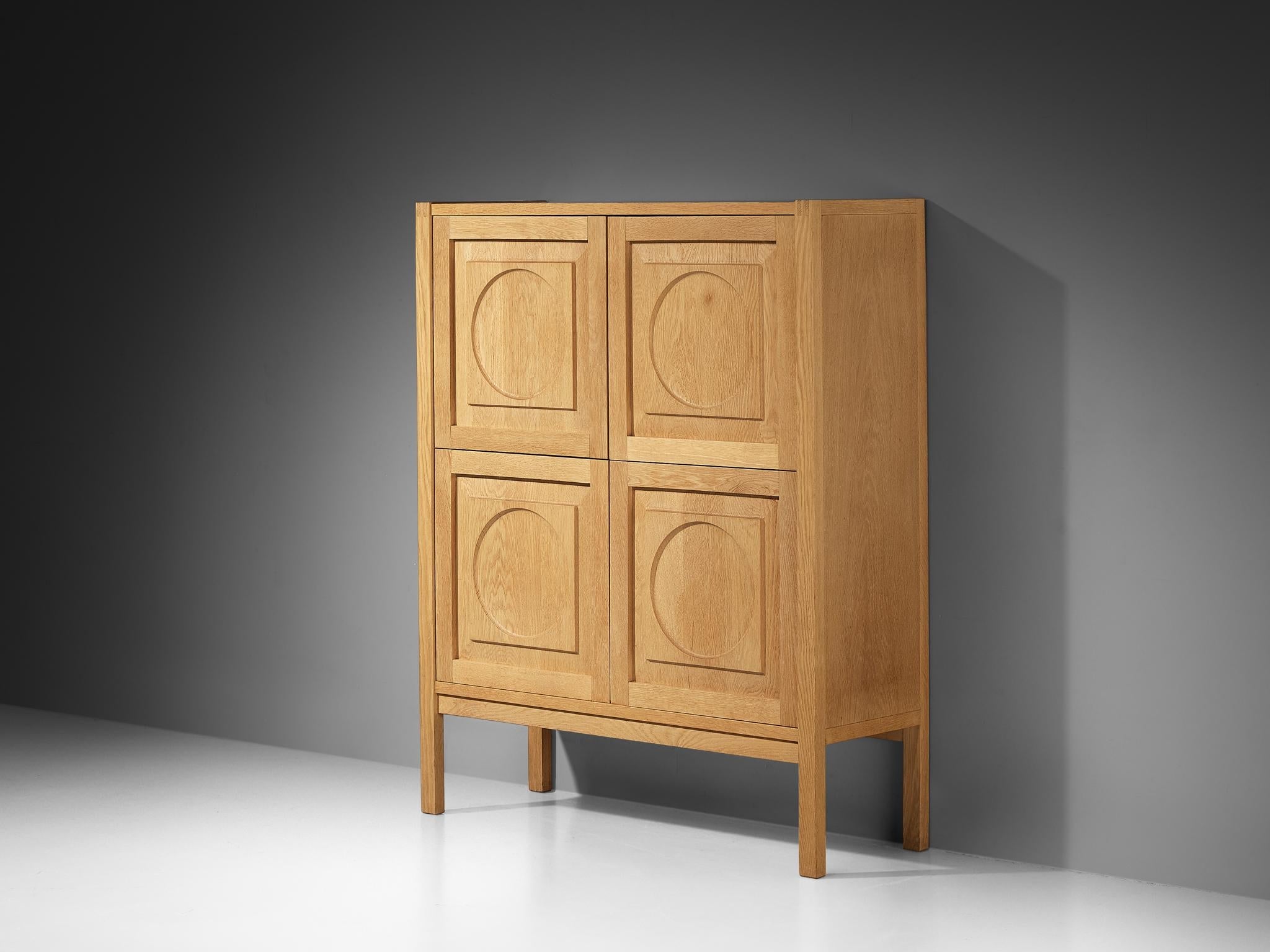 Modern Cabinet with Circular Carvings in Blond Oak