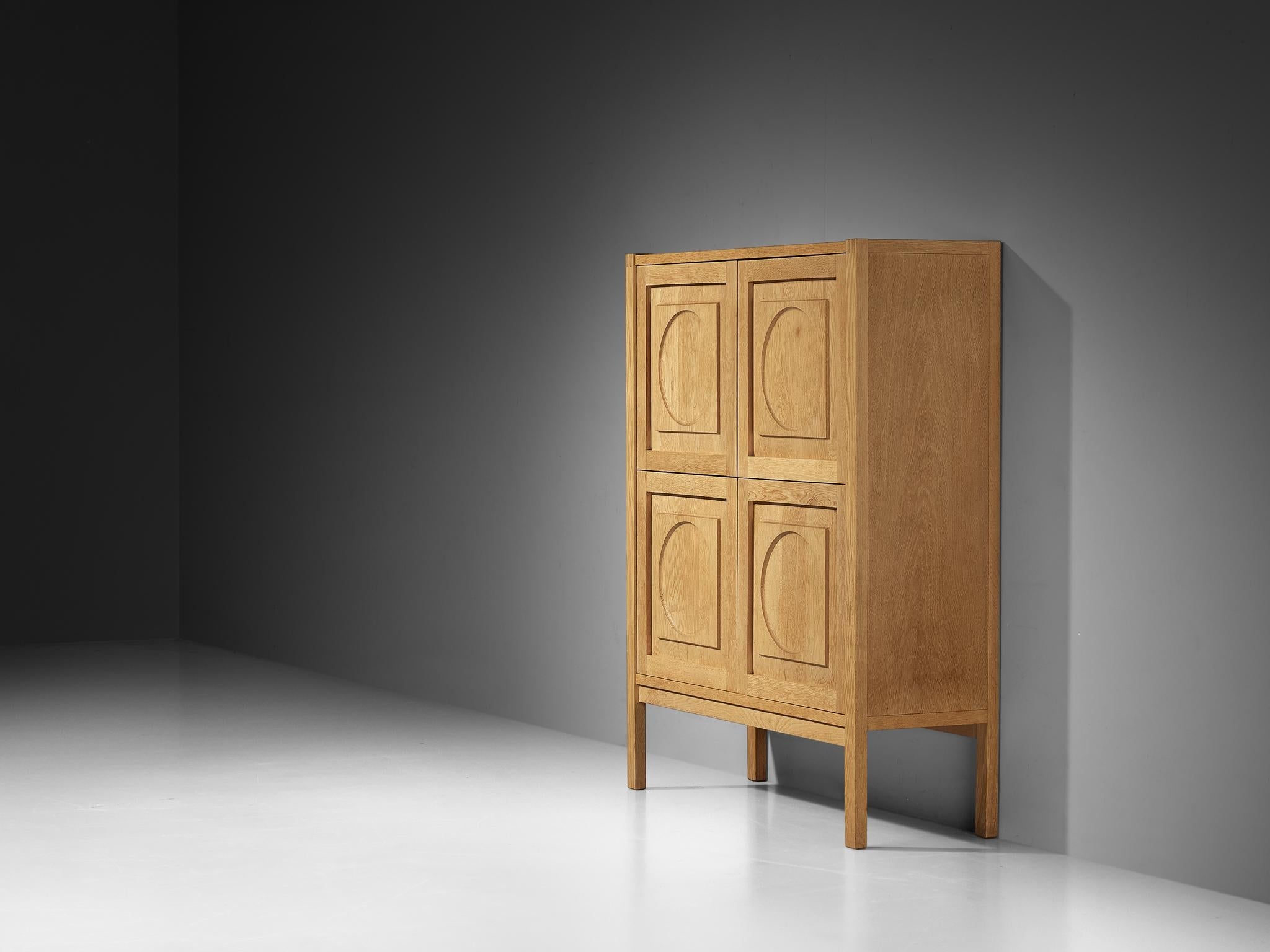 Modern Cabinet with Circular Carvings in Blond Oak