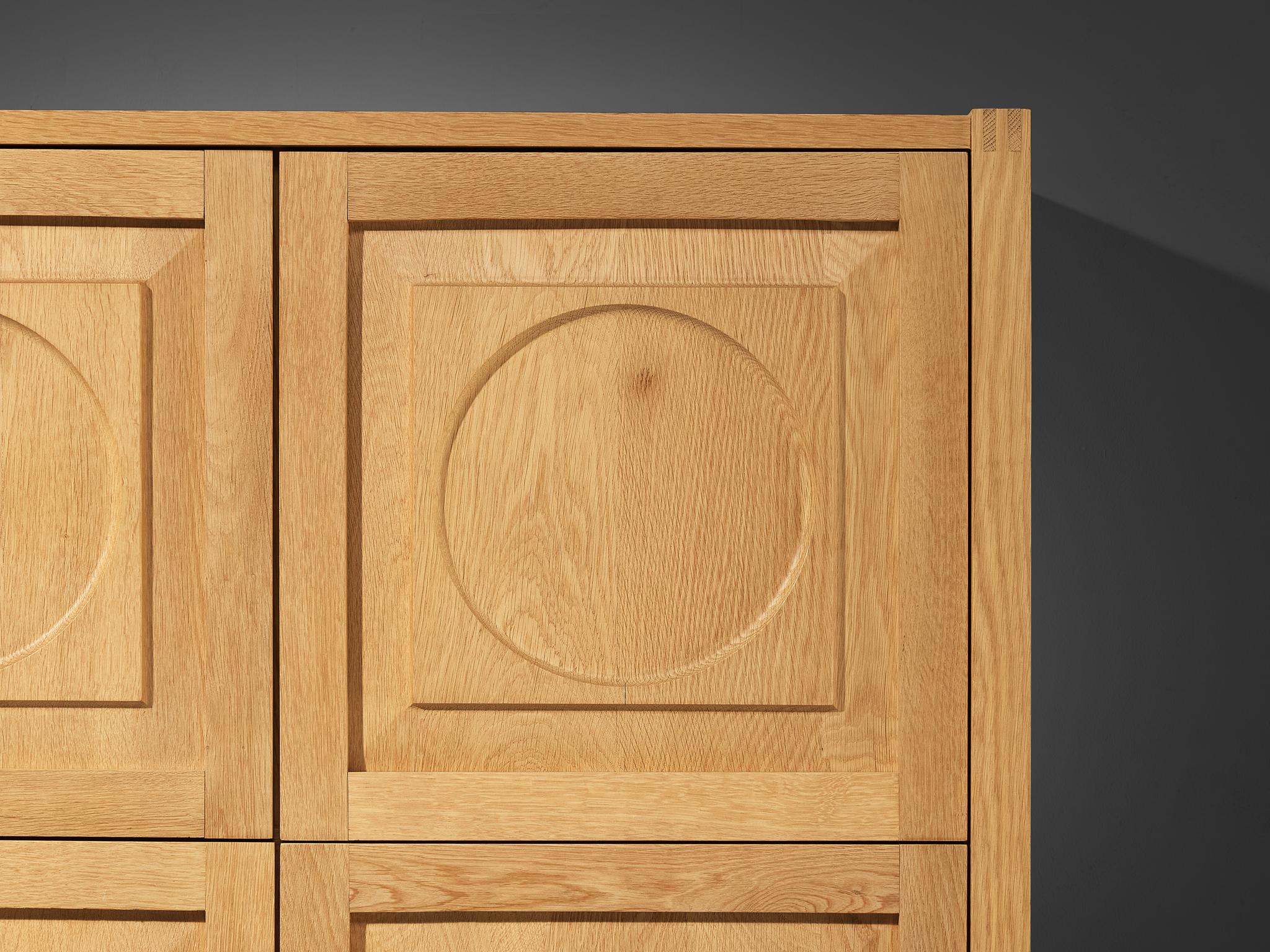 Modern Cabinet with Circular Carvings in Blond Oak