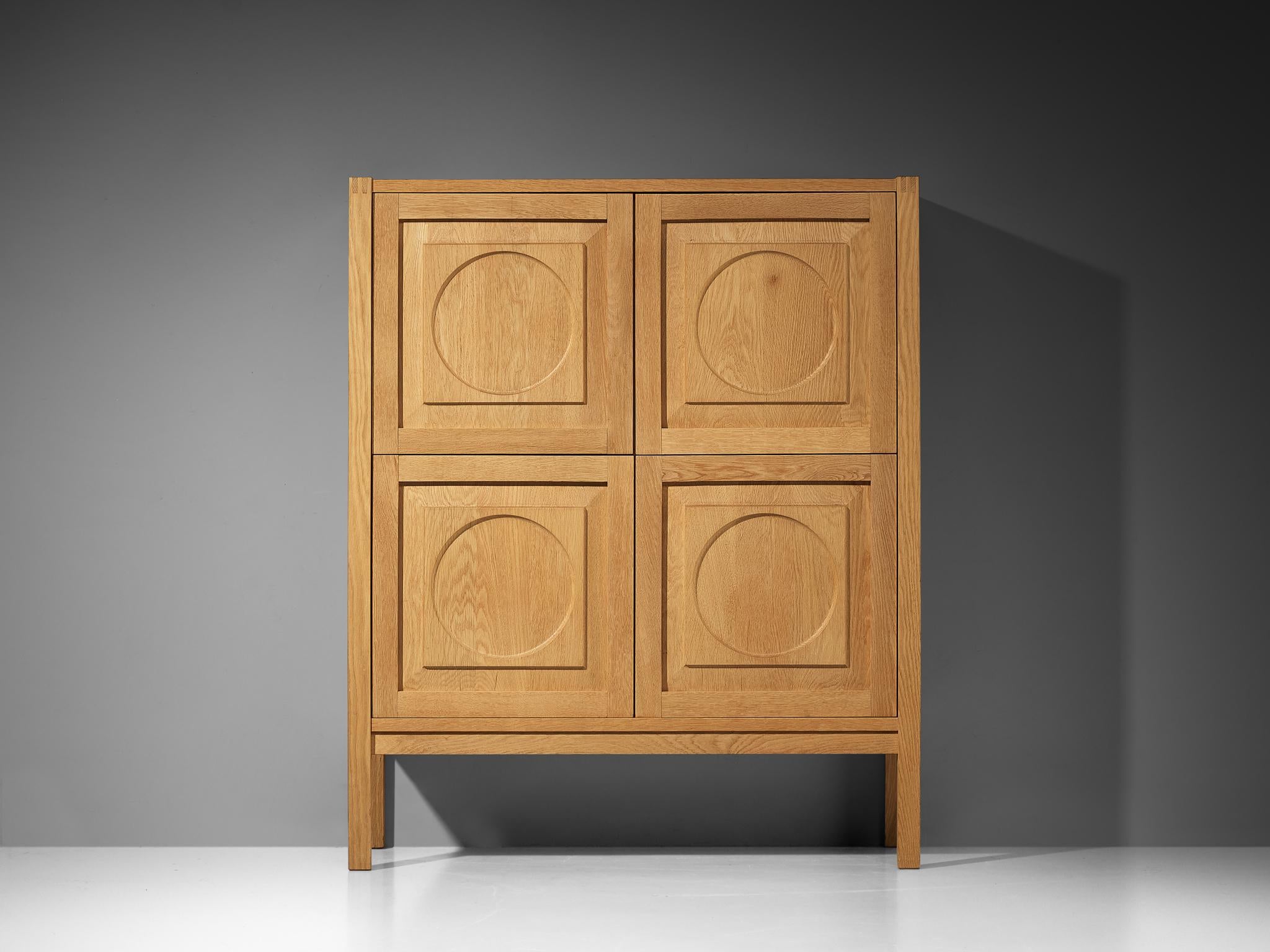 Modern Cabinet with Circular Carvings in Blond Oak