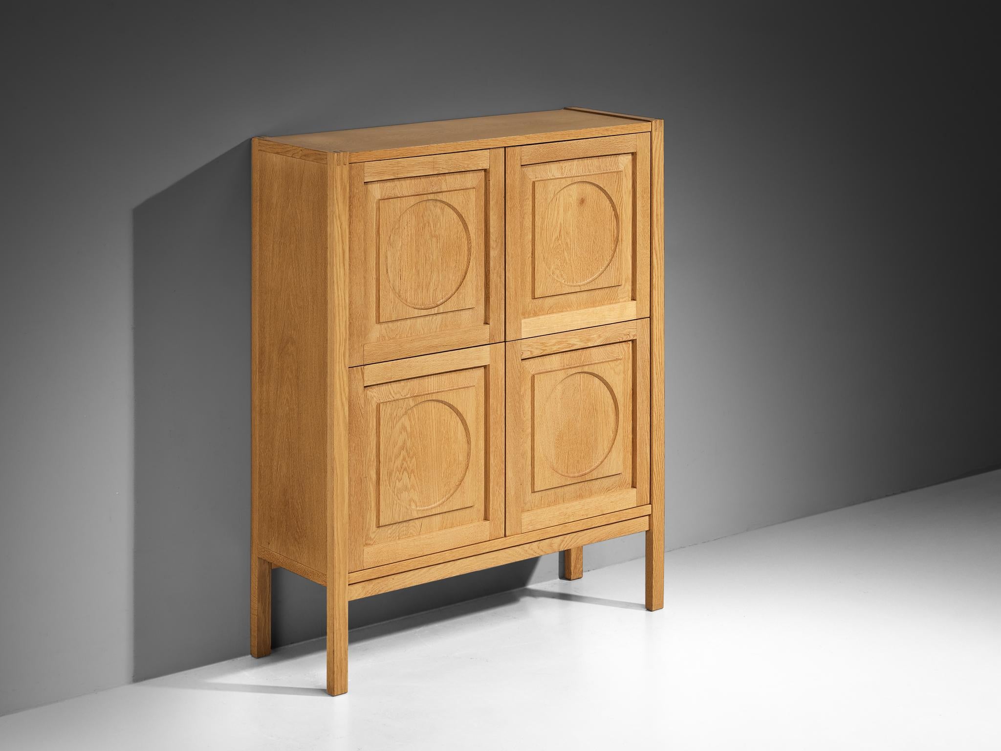 Modern Cabinet with Circular Carvings in Blond Oak