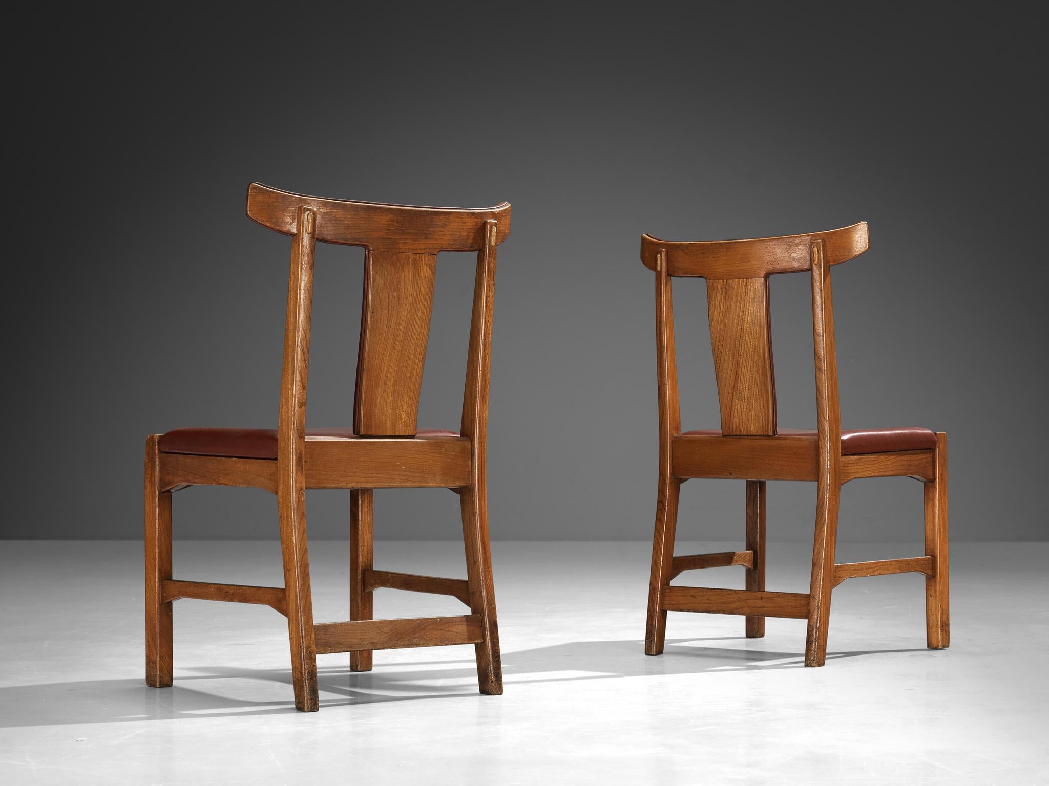 1930s/40s Dining Chairs in Elm and Leather by Danish Cabinetmaker