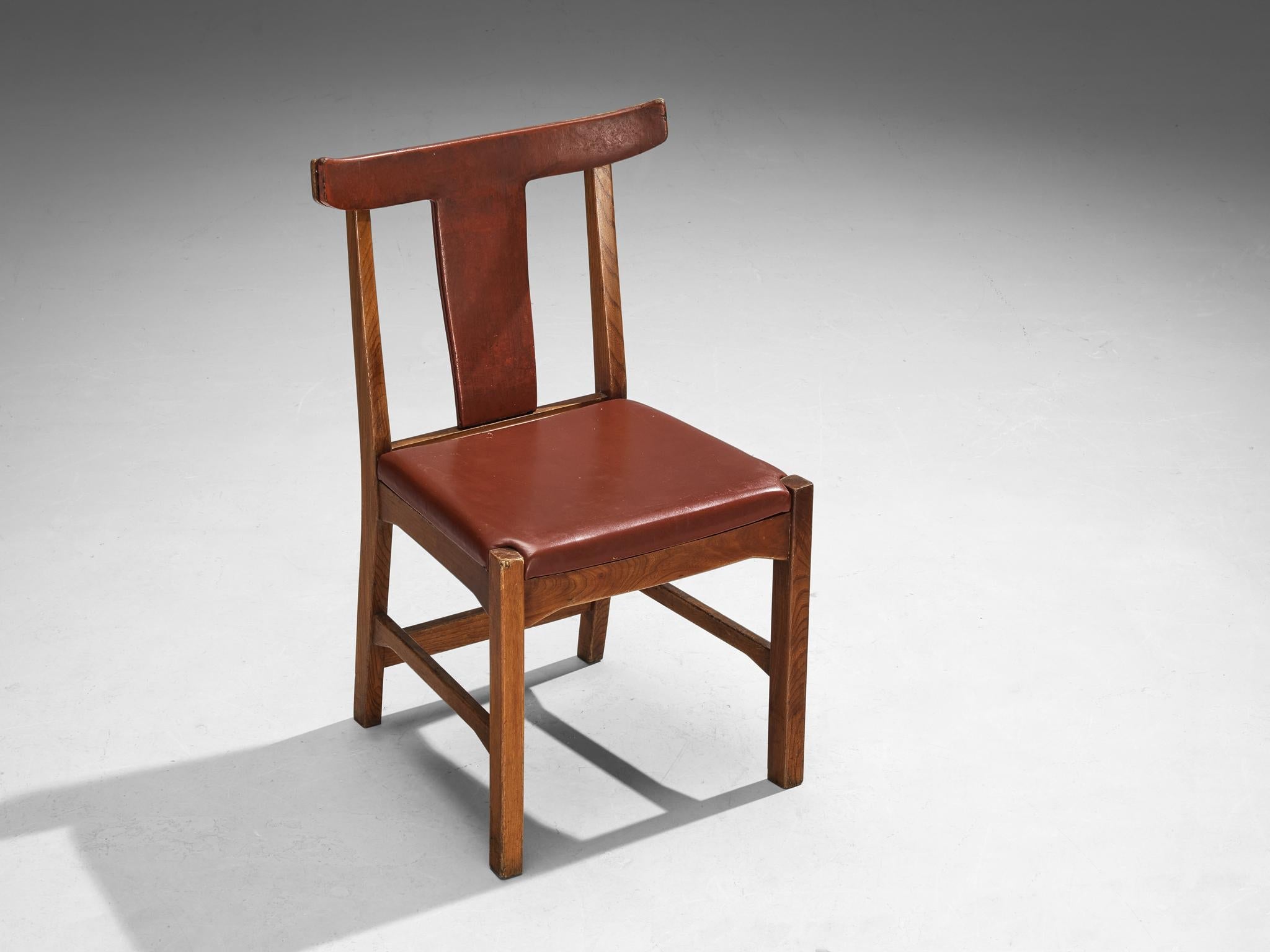 1930s/40s Dining Chairs in Elm and Leather by Danish Cabinetmaker