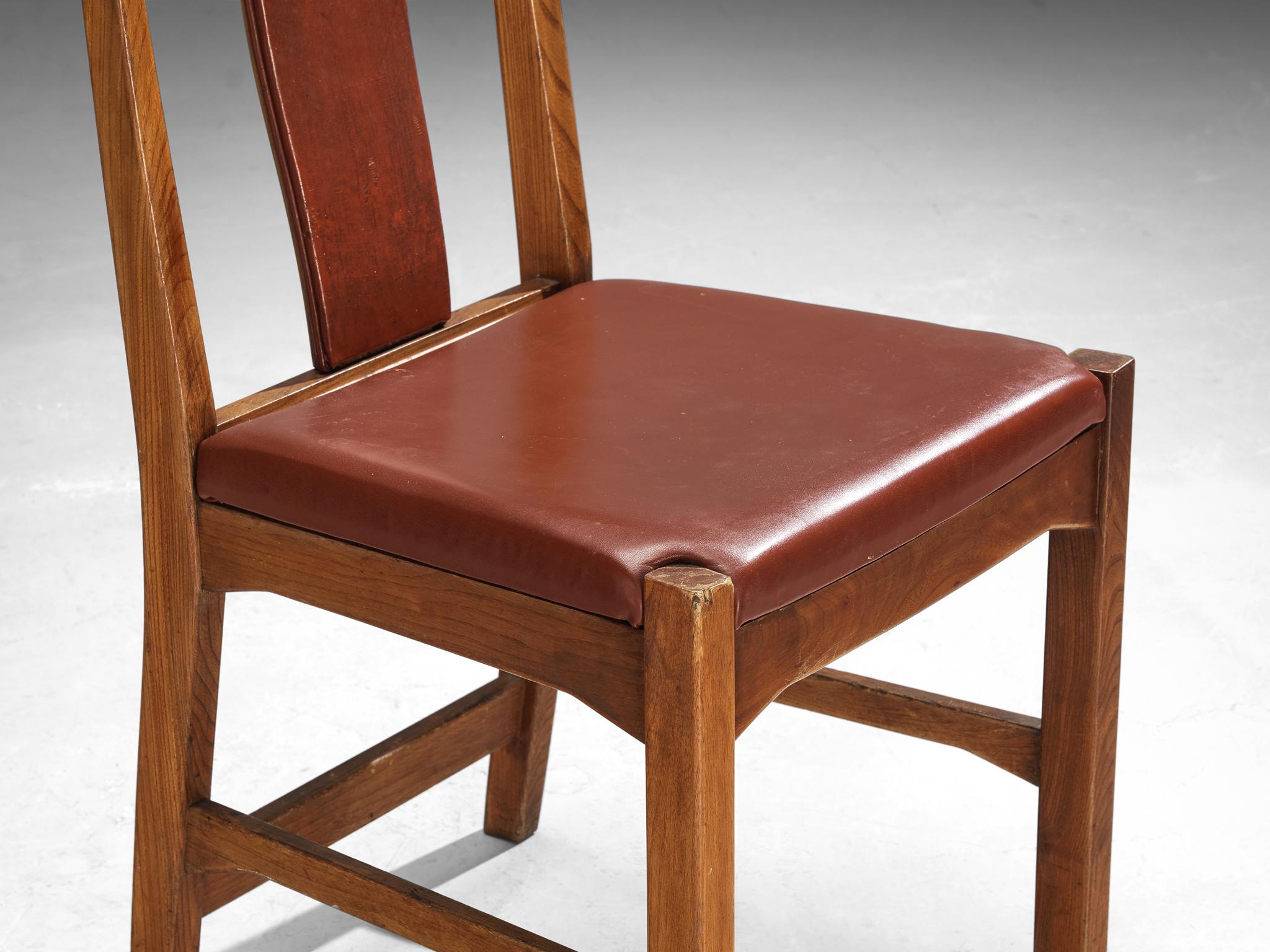 1930s/40s Dining Chairs in Elm and Leather by Danish Cabinetmaker