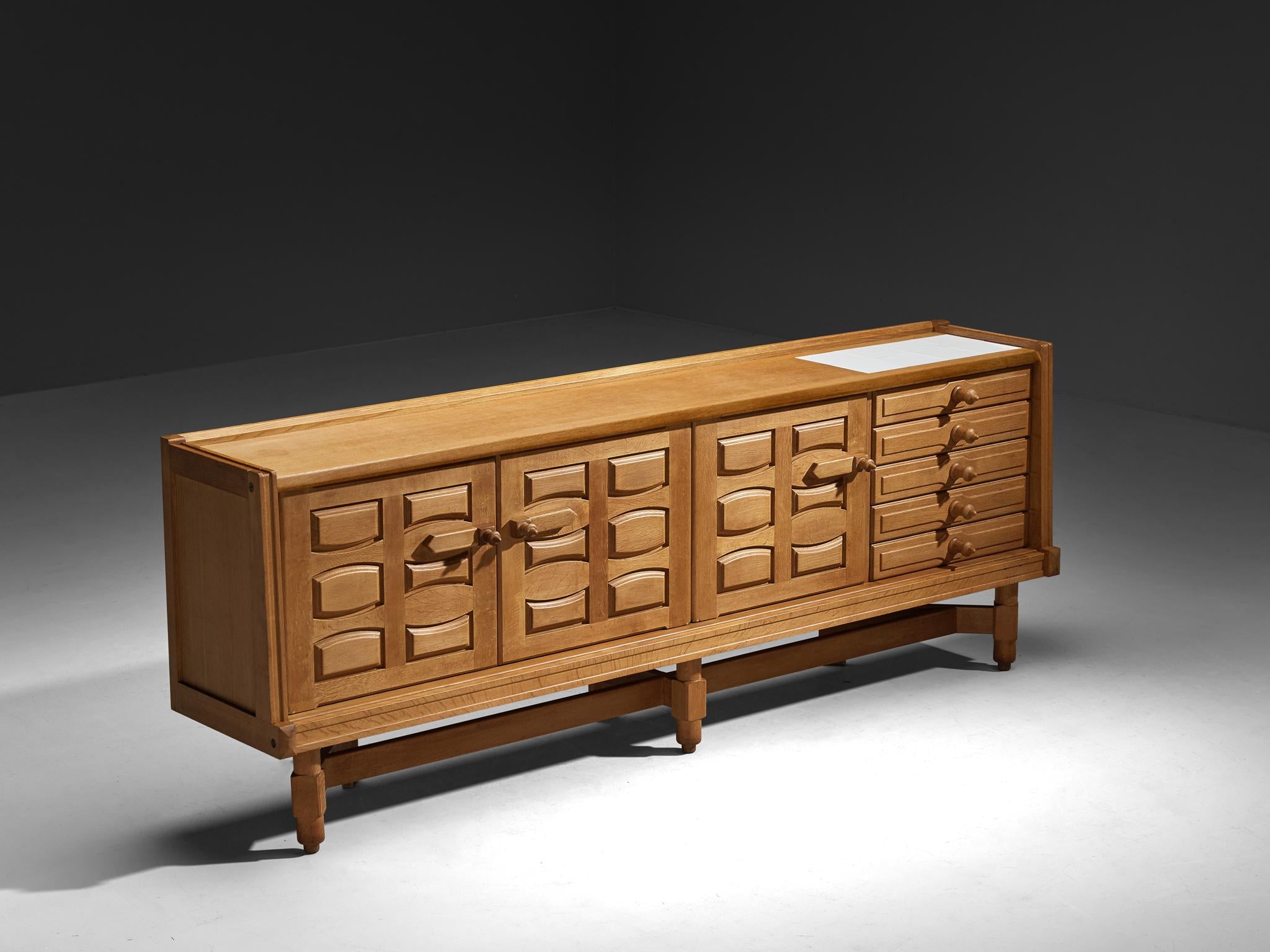 Guillerme & Chambron Sideboard in Solid Oak and White Ceramic